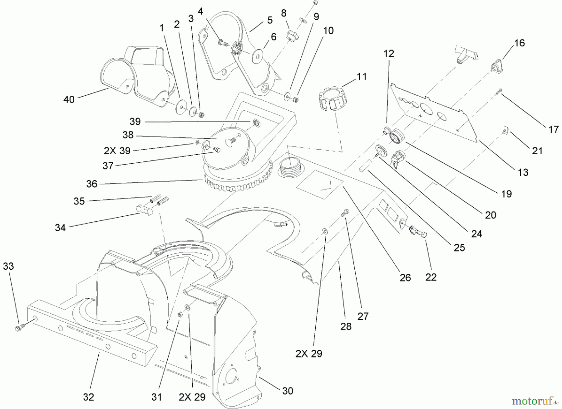  Toro Neu Snow Blowers/Snow Throwers Seite 1 38172 - Toro Powerlite Snowthrower, 2009 (290000001-290999999) CHUTE AND UPPER SHROUD ASSEMBLY