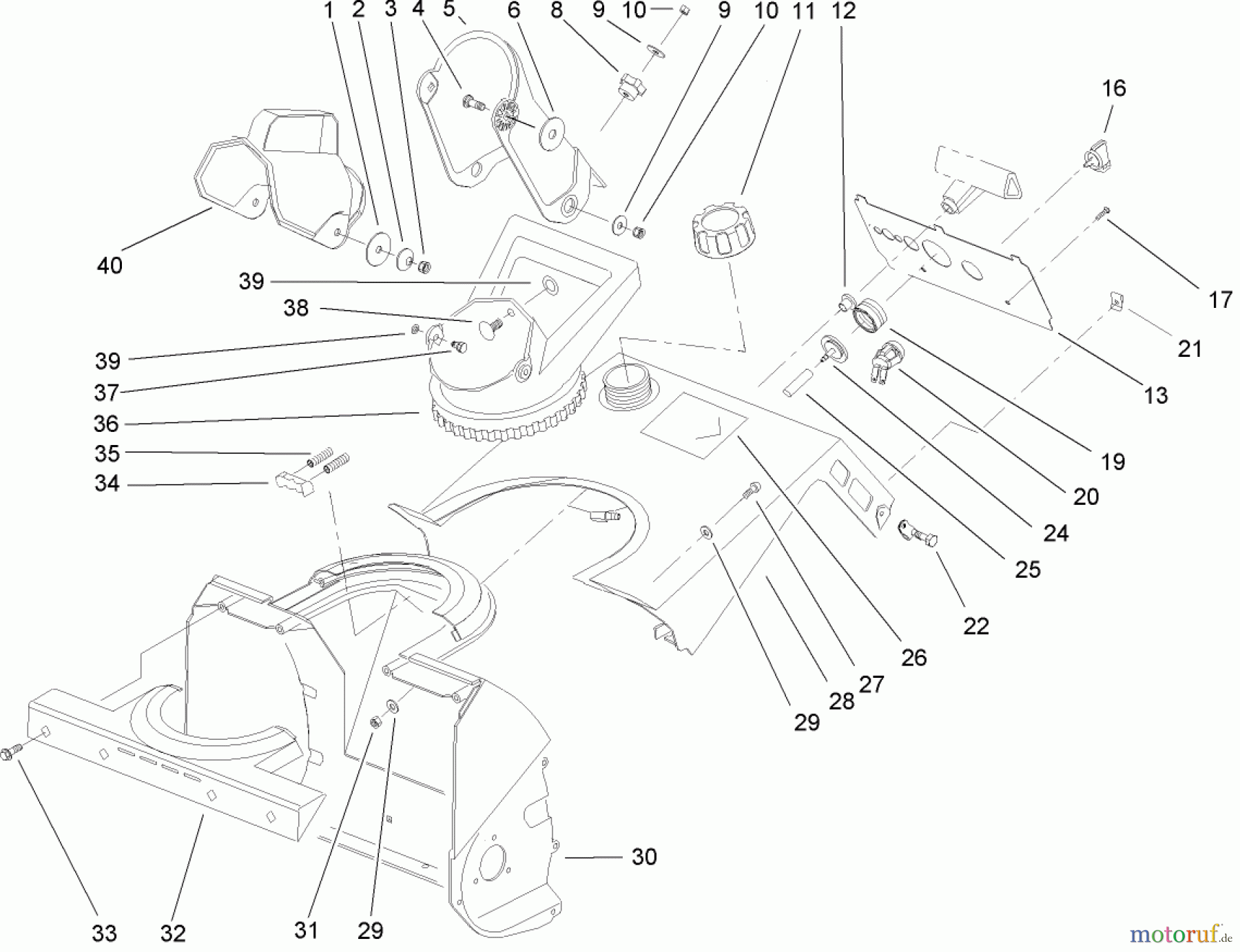  Toro Neu Snow Blowers/Snow Throwers Seite 1 38182 - Toro Powerlite Snowthrower, 2007 (270000001-270999999) HOUSING, UPPER SHROUD AND CHUTE ASSEMBLY