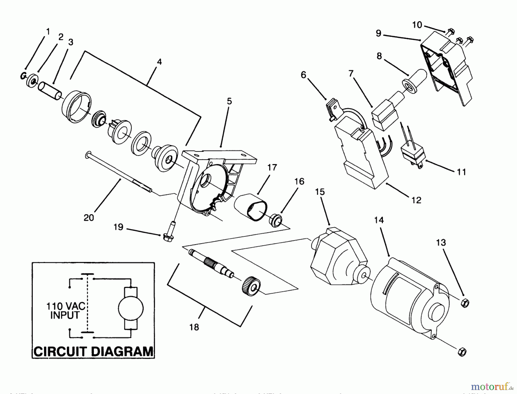  Toro Neu Snow Blowers/Snow Throwers Seite 1 38186 - Toro CCR 2000 Snowthrower, 1994 (4900001-4999999) STARTER MOTOR & SWITCH HOUSING ASSEMBLY