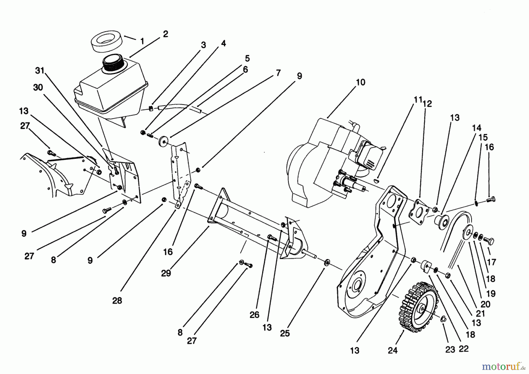  Toro Neu Snow Blowers/Snow Throwers Seite 1 38191 - Toro CCR 1000 Snowthrower, 1992 (2000001-2999999) ENGINE & FRAME ASSEMBLY