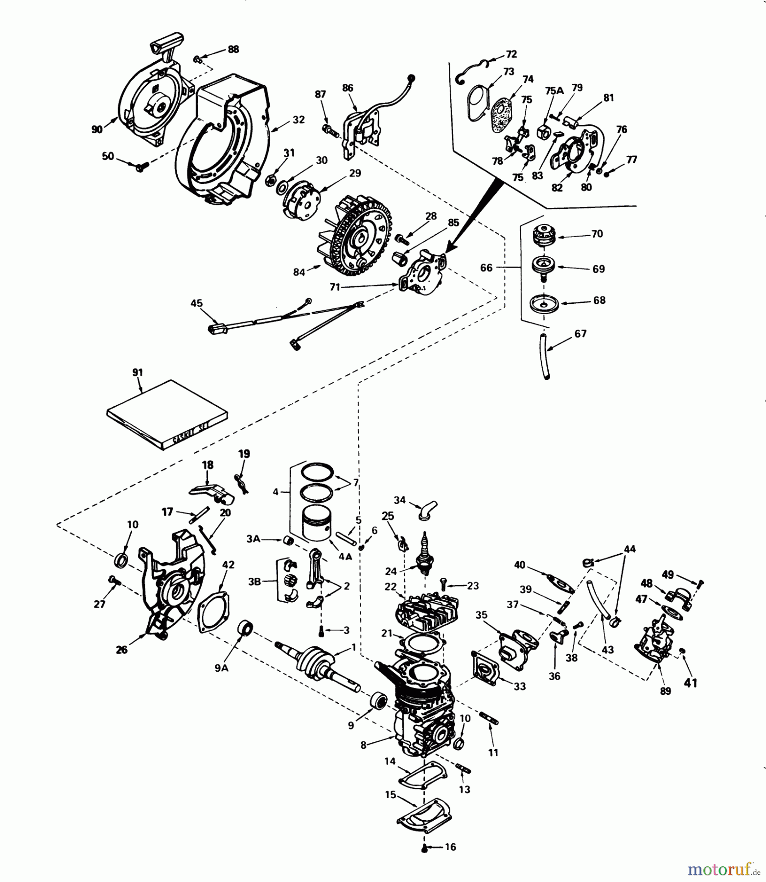  Toro Neu Snow Blowers/Snow Throwers Seite 1 38235 (S-200) - Toro S-200 Snowthrower, 1981 (1000001-1999999) ENGINE ASSEMBLY (ENGINE TECUMSEH MODEL NO. AH520 TYPE 1603A)
