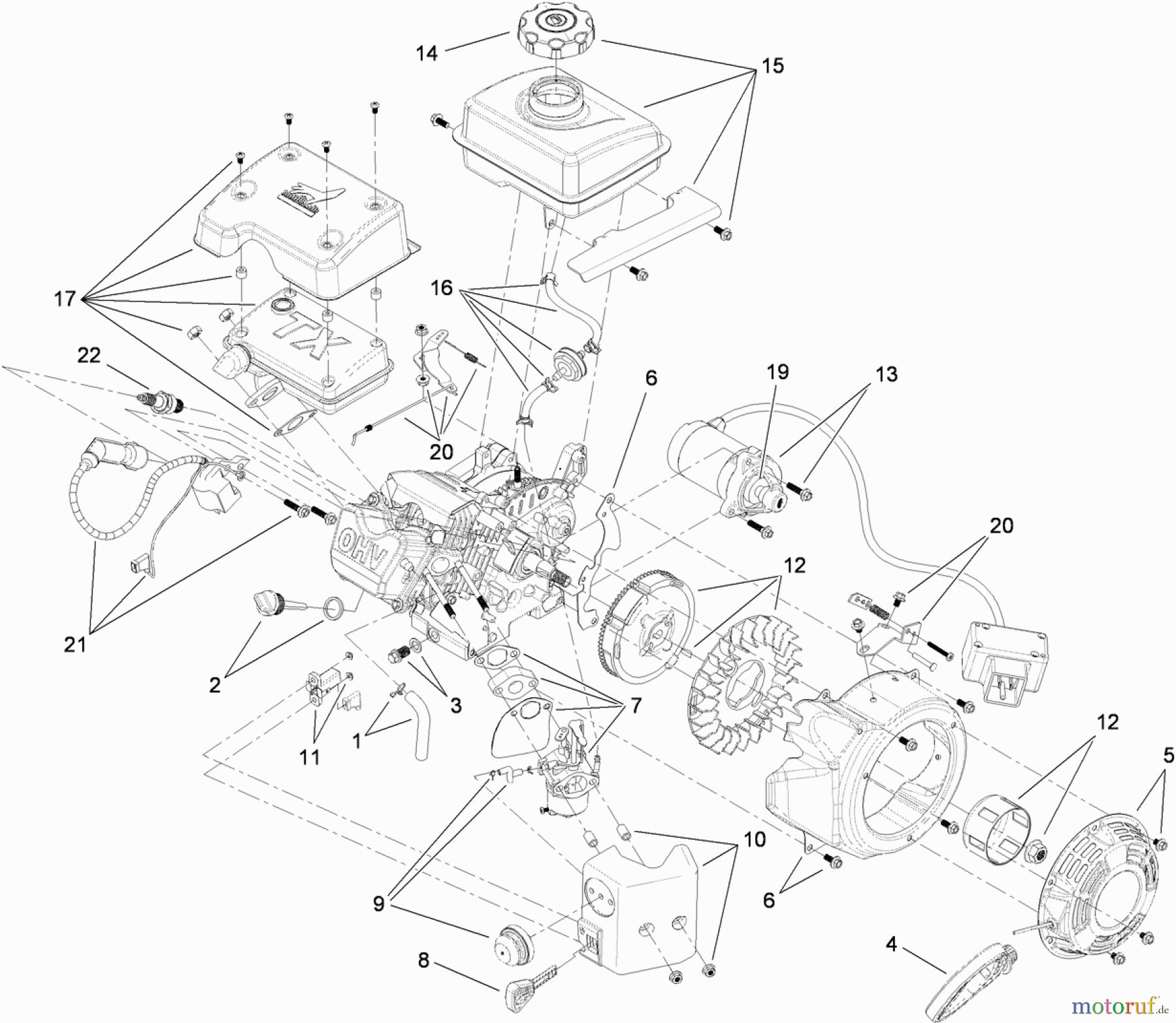  Toro Neu Snow Blowers/Snow Throwers Seite 1 38283 - Toro Powerlite Snowthrower, 2012 (312000001-312999999) ELECTRIC START ENGINE COMPONENT ASSEMBLY NO. 119-1995