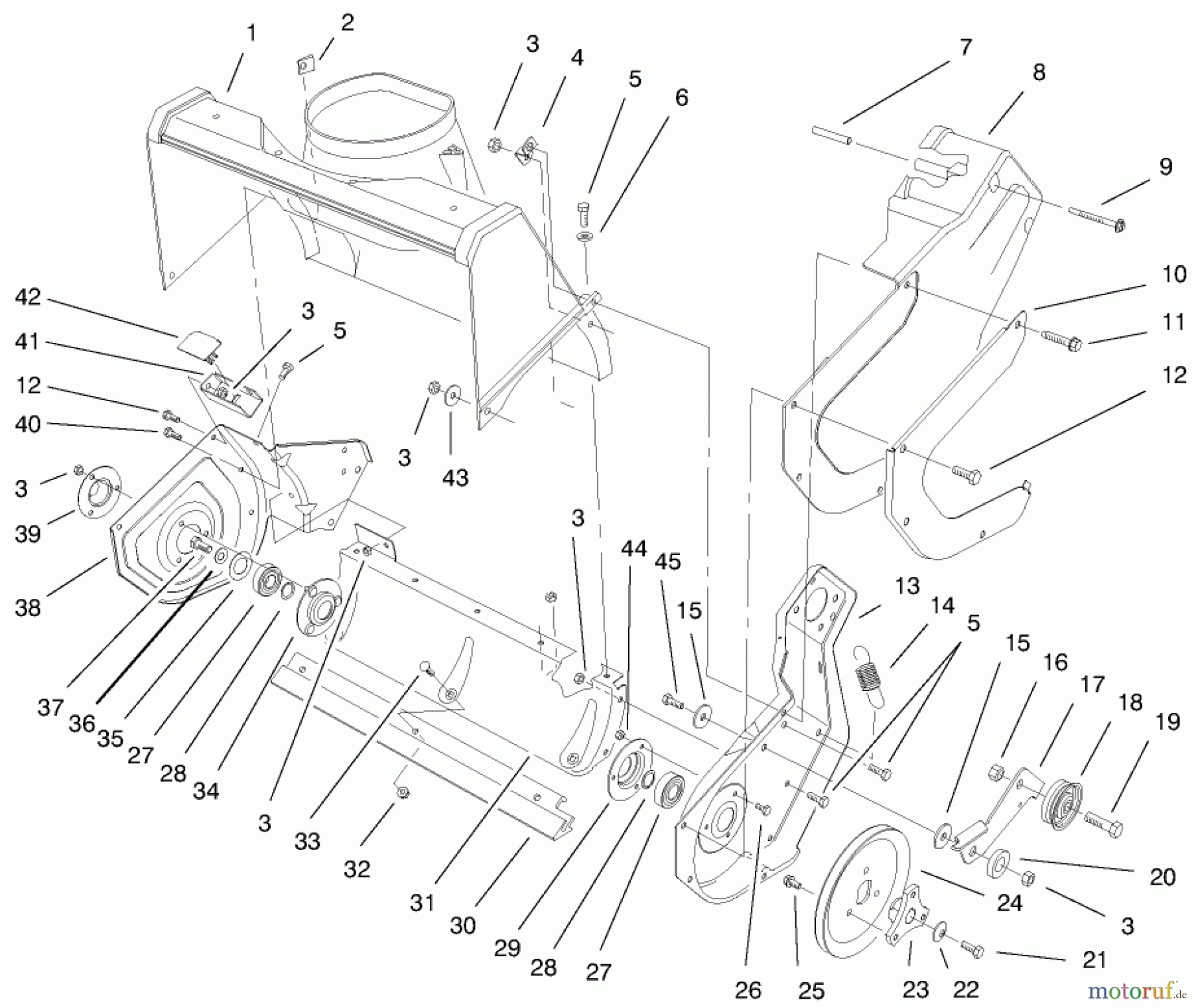  Toro Neu Snow Blowers/Snow Throwers Seite 1 38400 (1000) - Toro CCR 1000 Snowthrower, 1999 (99000001-99999999) HOUSING & SIDE PLATE ASSEMBLY