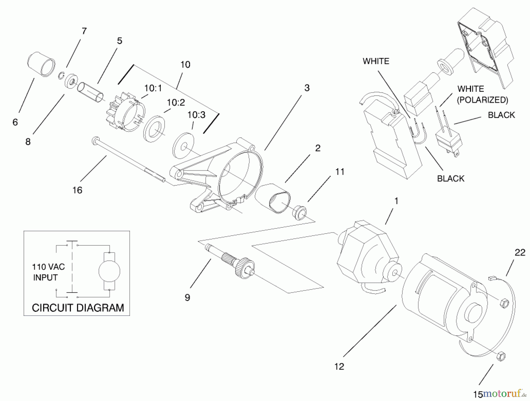  Toro Neu Snow Blowers/Snow Throwers Seite 1 38405 (1000) - Toro CCR 1000 Snowthrower, 2000 (200000001-200999999) MOTOR & SWITCH HOUSING ASSEMBLY (MODEL NO. 38405)(120 VOLT)