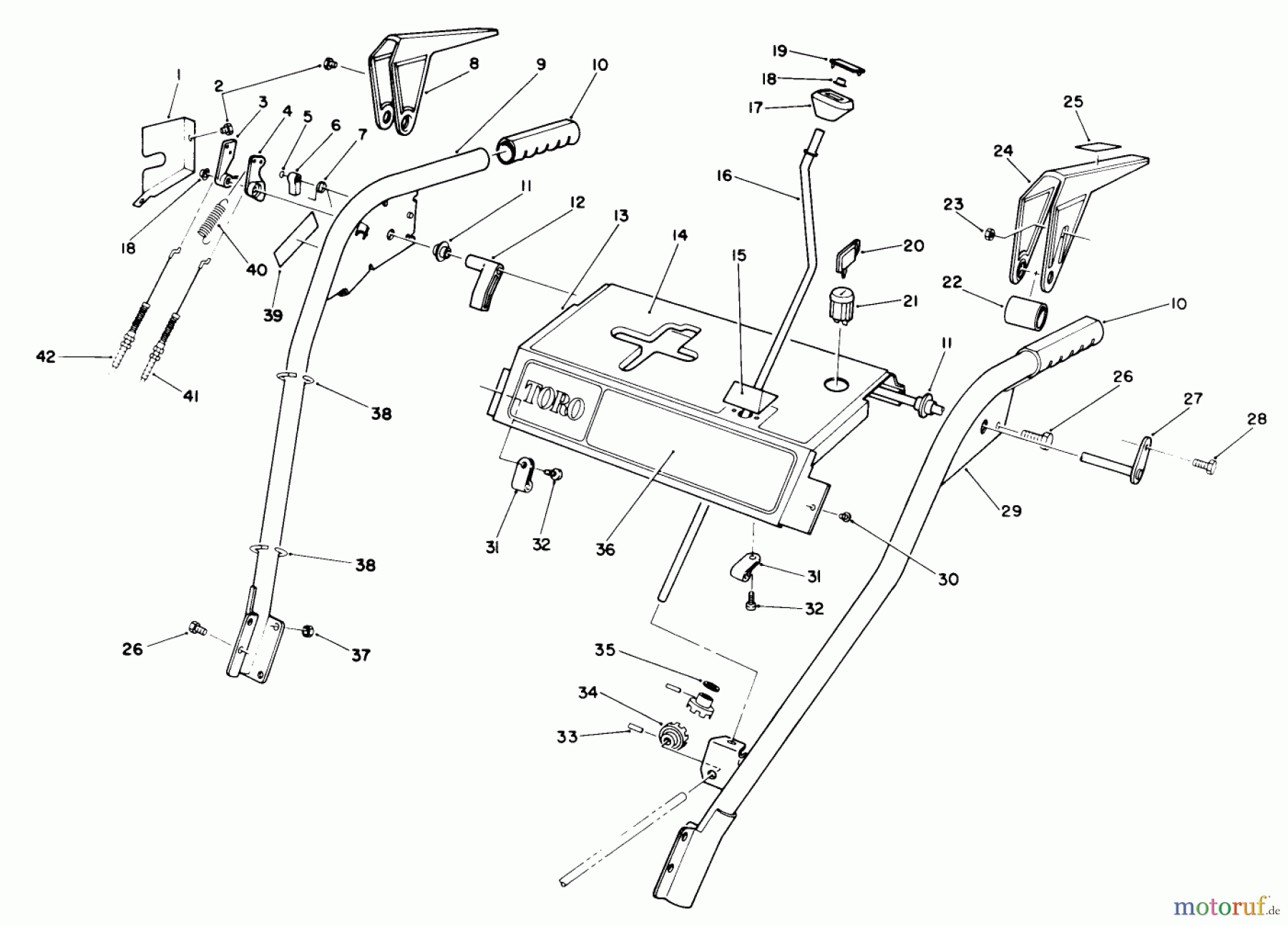  Toro Neu Snow Blowers/Snow Throwers Seite 1 38500 (624) - Toro 624 Power Shift Snowthrower, 1989 (9000001-9999999) HANDLE ASSEMBLY