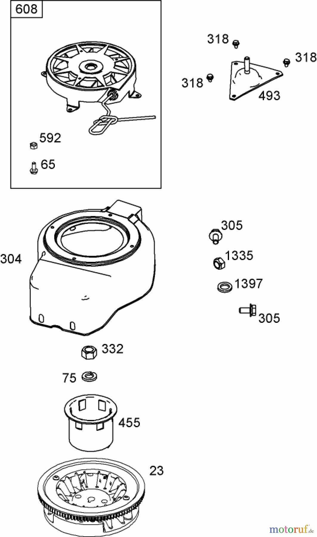  Toro Neu Snow Blowers/Snow Throwers Seite 1 38515 (2450) - Toro CCR 2450 GTS Snowthrower, 2009 (290000001-290999999) FLYWHEEL, BLOWER HOUSING AND REWIND STARTER ASSEMBLY BRIGGS AND STRATTON 084132-0120-E8