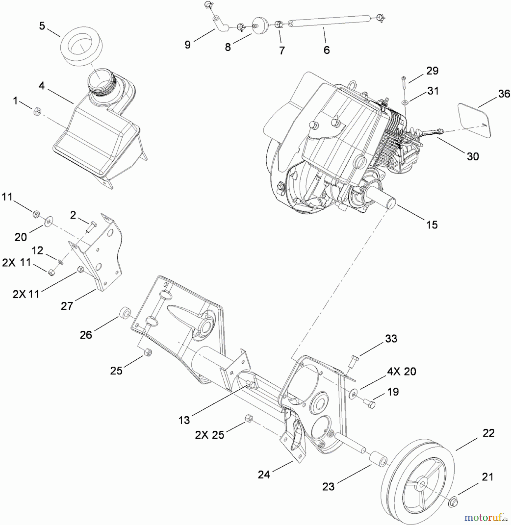  Toro Neu Snow Blowers/Snow Throwers Seite 1 38515 (2450) - Toro CCR 2450 GTS Snowthrower, 2010 (310006876-310999999) ENGINE, FUEL TANK AND FRAME ASSEMBLY