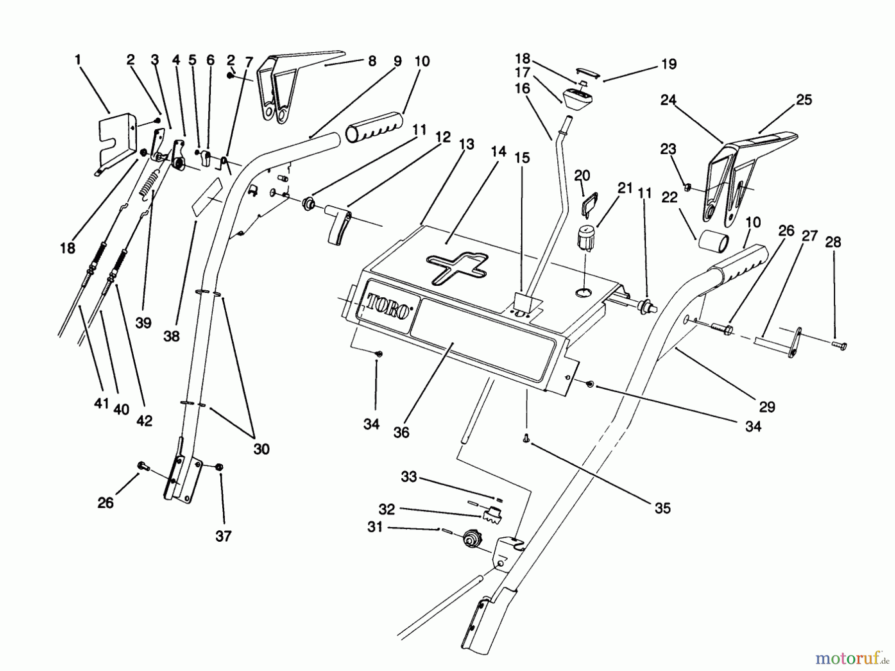  Toro Neu Snow Blowers/Snow Throwers Seite 1 38543 (824) - Toro 824 Power Shift Snowthrower, 1992 (2000001-2999999) HANDLE ASSEMBLY