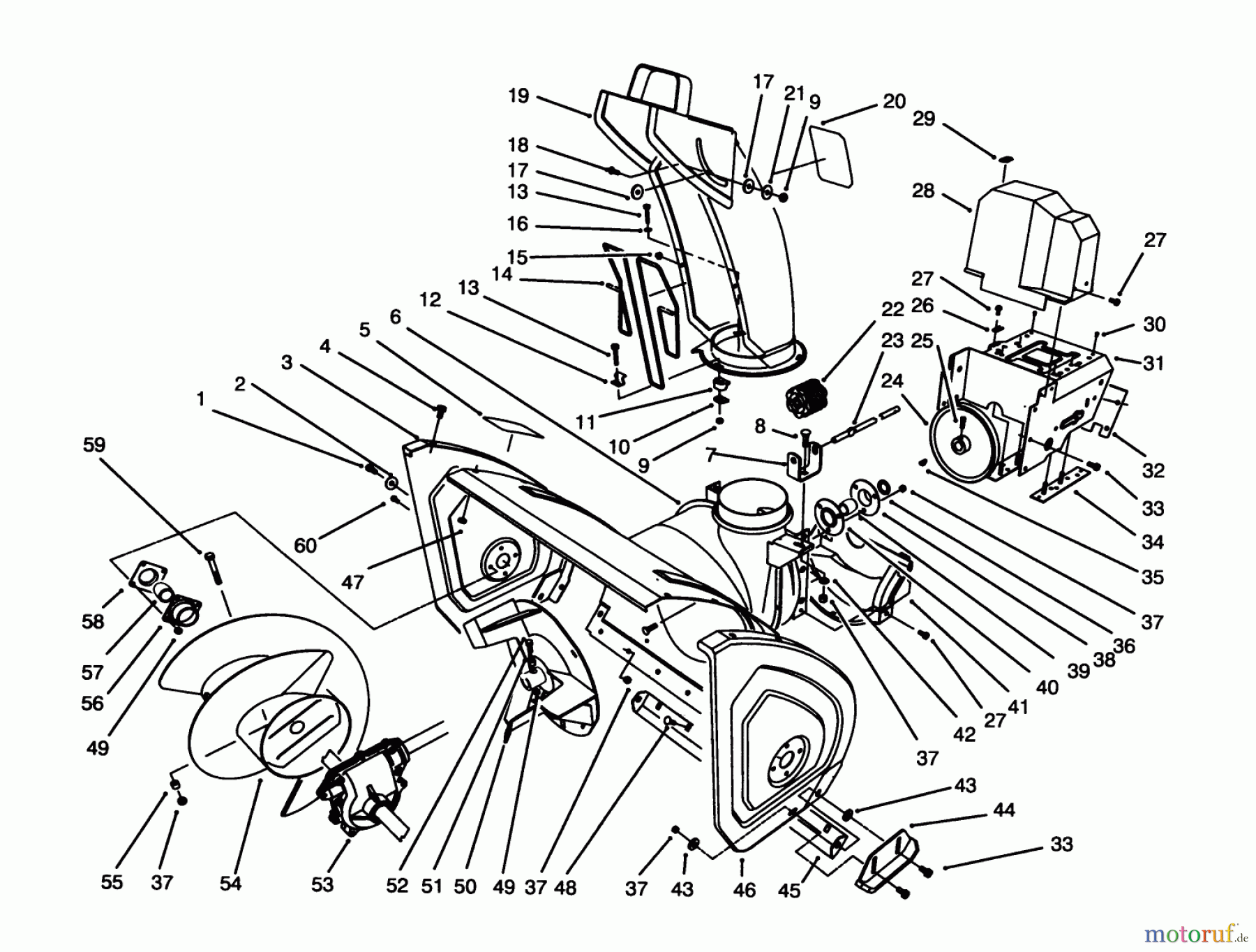  Toro Neu Snow Blowers/Snow Throwers Seite 1 38540 (824) - Toro 824 Power Shift Snowthrower, 1994 (4900001-4999999) HOUSING & CHUTE ASSEMBLY