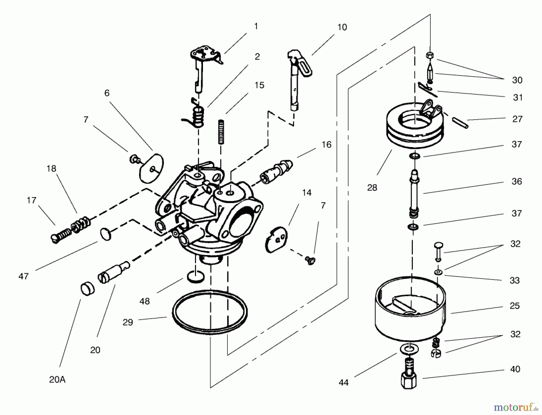  Toro Neu Snow Blowers/Snow Throwers Seite 1 38556 (1028) - Toro 1028 Power Shift Snowthrower, 1998 (8900001-8999999) CARBURETOR ASSEMBLY NO. 640054