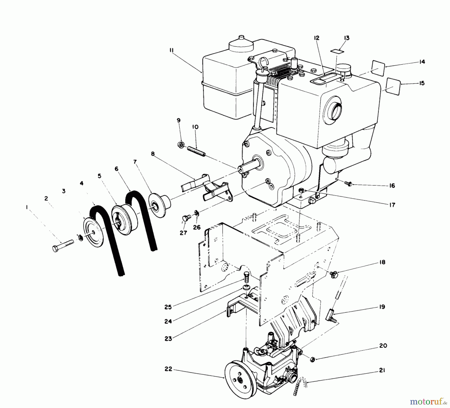  Toro Neu Snow Blowers/Snow Throwers Seite 1 38565 (1132) - Toro 1132 Power Shift Snowthrower, 1989 (9000001-9999999) ENGINE ASSEMBLY