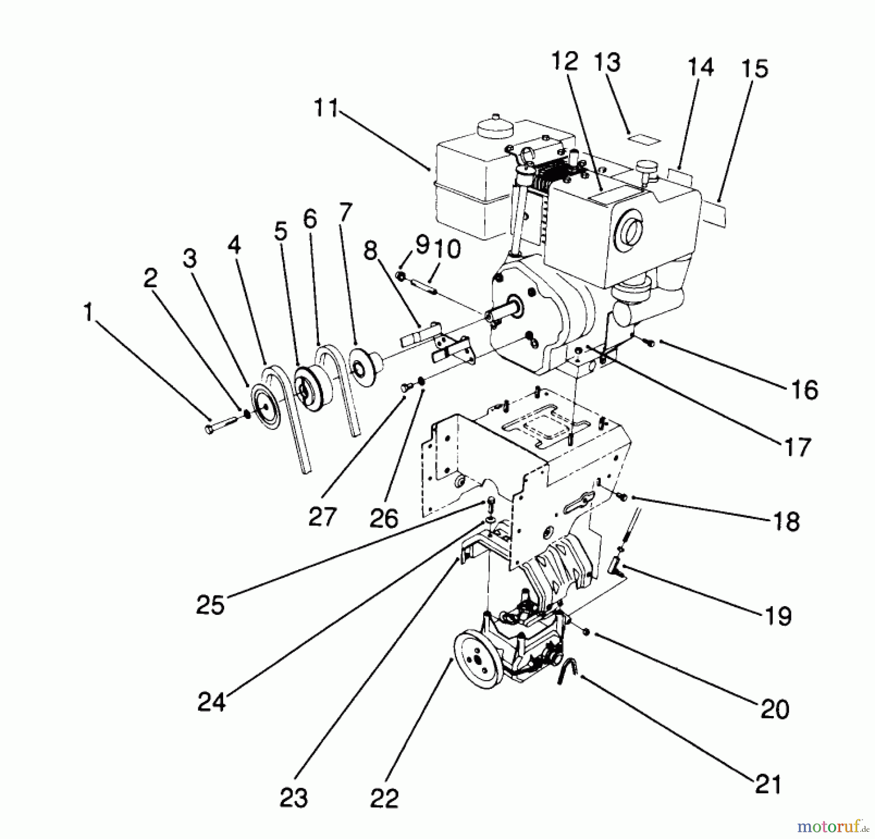  Toro Neu Snow Blowers/Snow Throwers Seite 1 38580 (1132) - Toro 1132 Power Shift Snowthrower, 1991 (1000001-1999999) ENGINE ASSEMBLY