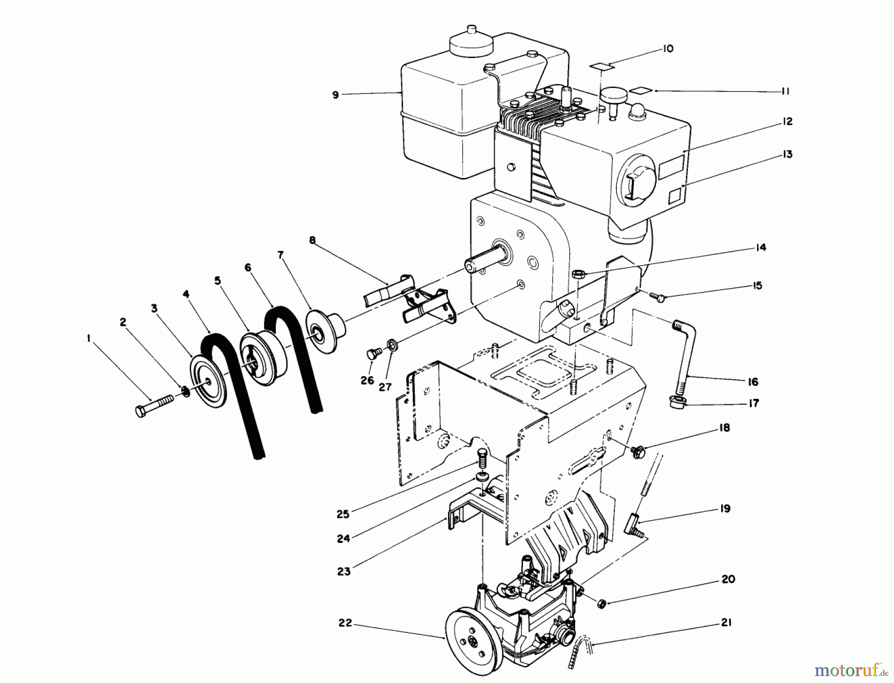  Toro Neu Snow Blowers/Snow Throwers Seite 1 38570 (828) - Toro 828 Power Shift Snowthrower, 1990 (0000001-0999999) ENGINE ASSEMBLY