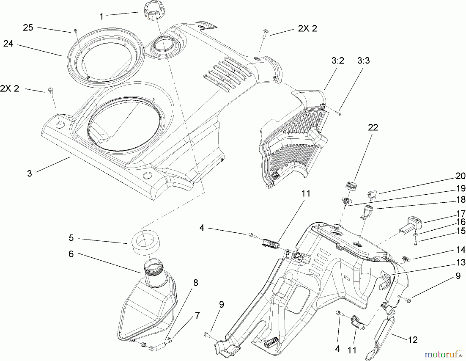  Toro Neu Snow Blowers/Snow Throwers Seite 1 38575 (6053) - Toro CCR 6053 Quick Clear Snowthrower, 2010 (310000001-310999999) SHROUD, CONTROL PANEL, AND GAS TANK ASSEMBLY