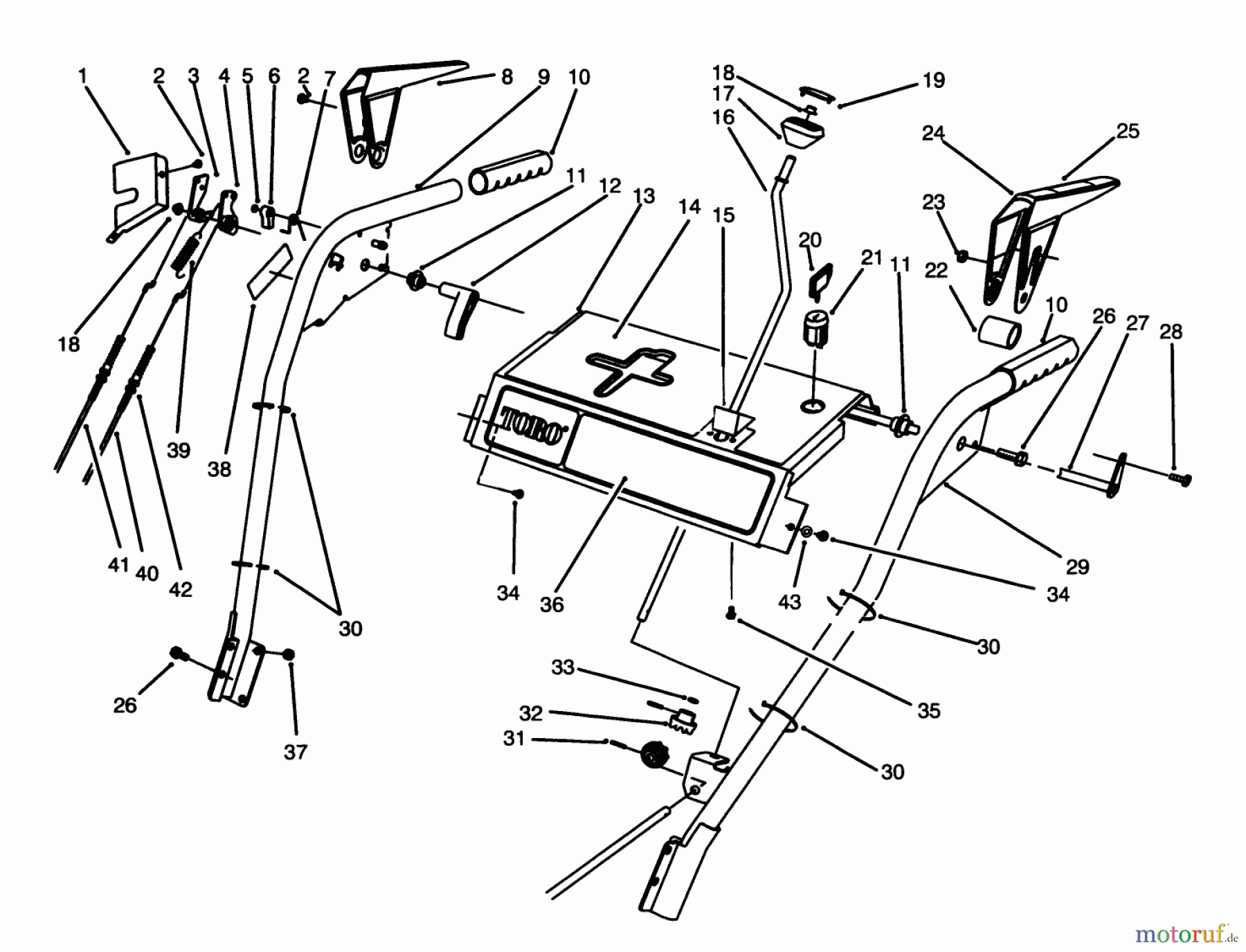  Toro Neu Snow Blowers/Snow Throwers Seite 1 38591 (1232) - Toro 1232 Power Shift Snowthrower, 1996 (6900001-6999999) HANDLE ASSEMBLY