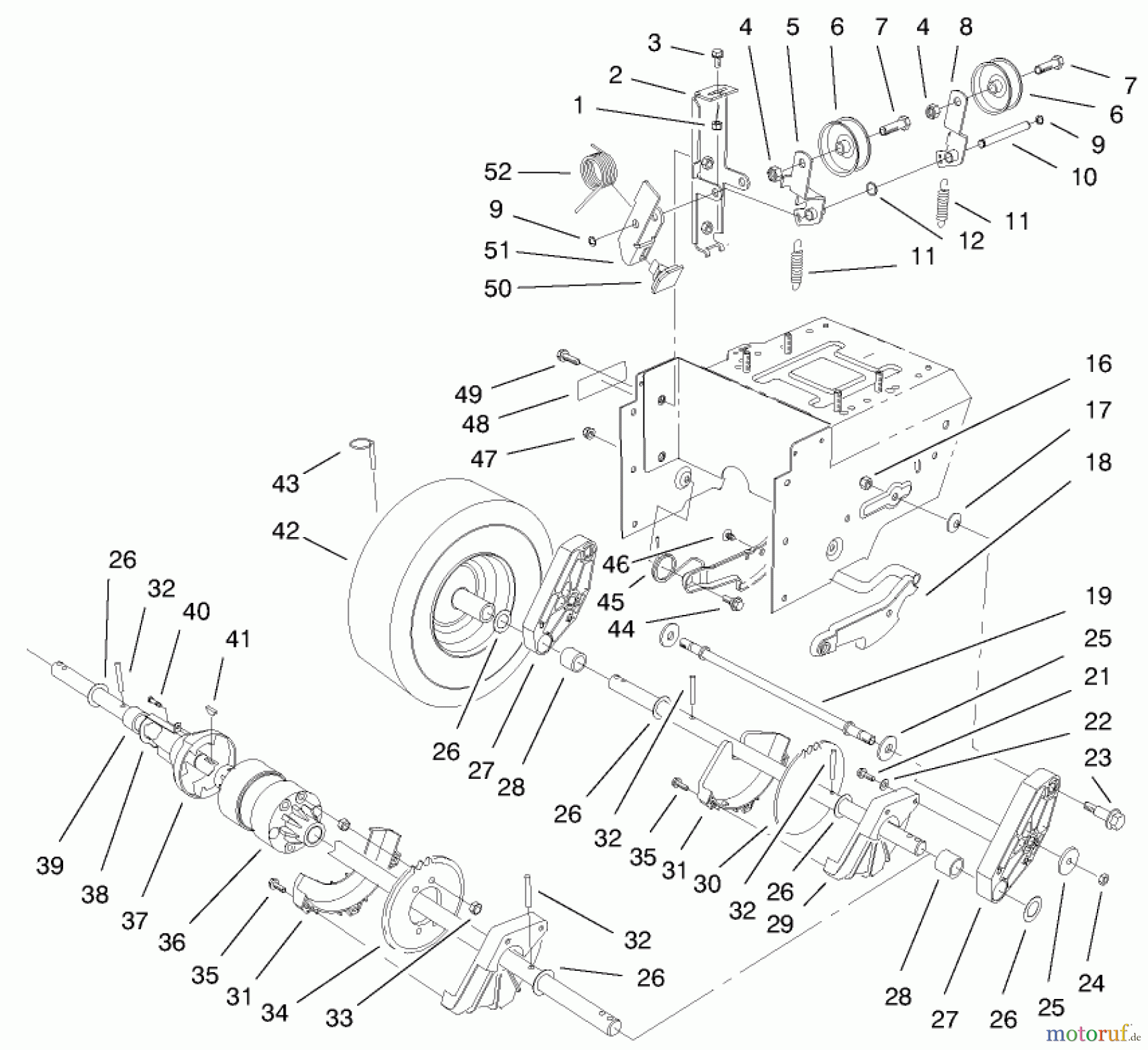  Toro Neu Snow Blowers/Snow Throwers Seite 1 38591 (1232) - Toro 1232 Power Shift Snowthrower, 1999 (9900001-9999999) TRACTION DRIVE ASSEMBLY