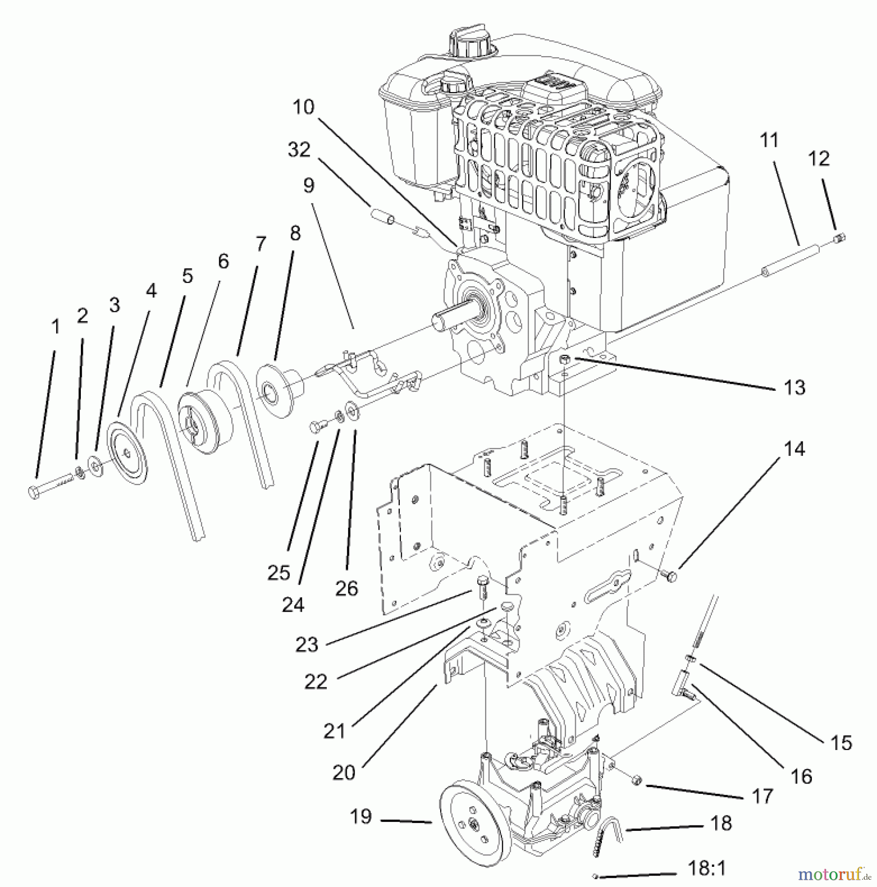  Toro Neu Snow Blowers/Snow Throwers Seite 1 38592 (1332) - Toro 1332 Power Shift Snowthrower, 2004 (240000001-240999999) ENGINE AND TRANSMISSION ASSEMBLY