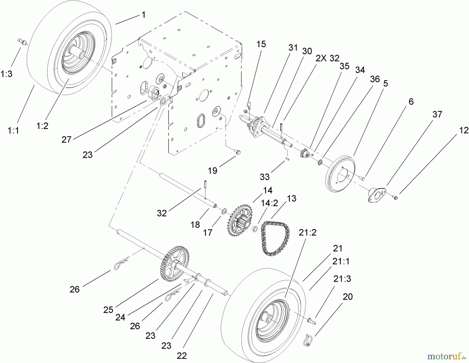  Toro Neu Snow Blowers/Snow Throwers Seite 1 38597 (6000) - Toro Power Max 6000 Snowthrower, 2008 (280000001-280999999) CHAIN DRIVE ASSEMBLY