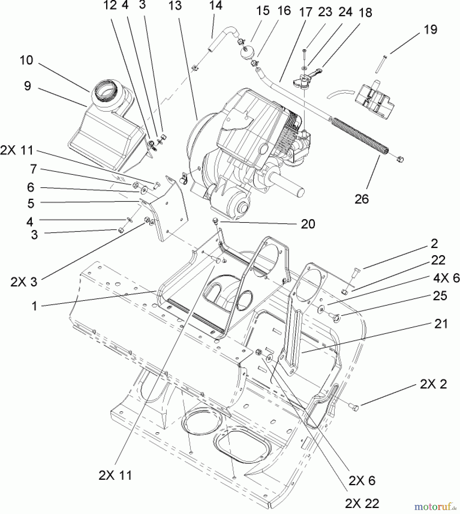  Toro Neu Snow Blowers/Snow Throwers Seite 2 38603 - Toro Snow Commander Snowthrower, 2005 (250000001-250999999) ENGINE AND FRAME ASSEMBLY