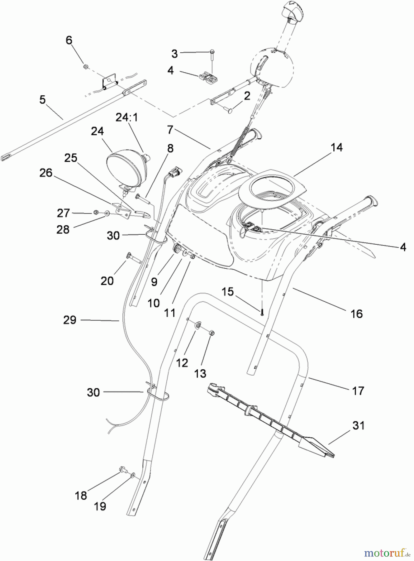  Toro Neu Snow Blowers/Snow Throwers Seite 2 38657 (1128 OXE) - Toro Power Max 1128 OXE Snowthrower, 2011 (311000001-311999999) HANDLE AND CONTROL ASSEMBLY