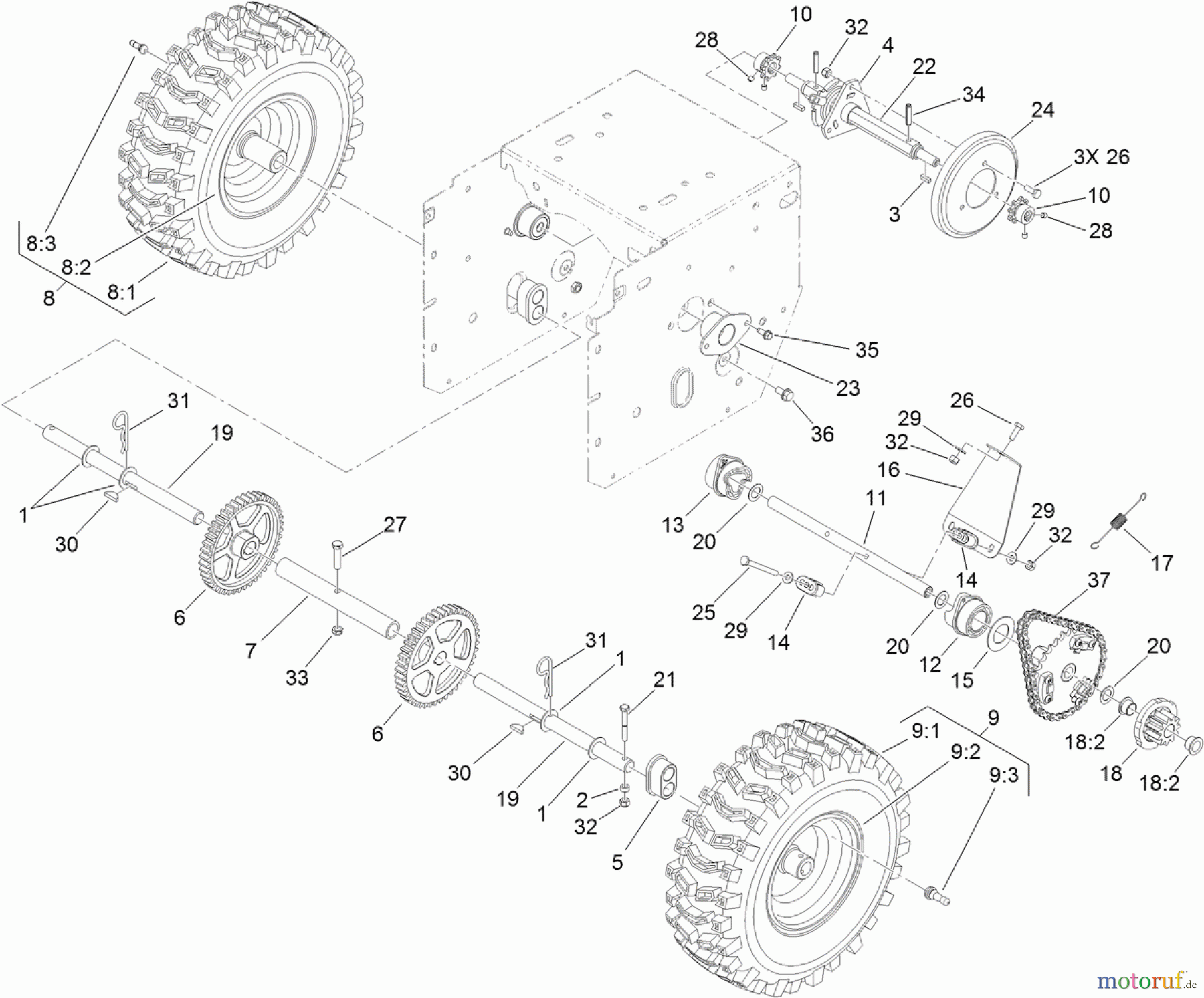  Toro Neu Snow Blowers/Snow Throwers Seite 2 38661 (926 OXE) - Toro Power Max 926 OXE Snowthrower, 2012 (SN 312000001-312999999) WHEEL CLUTCH ASSEMBLY