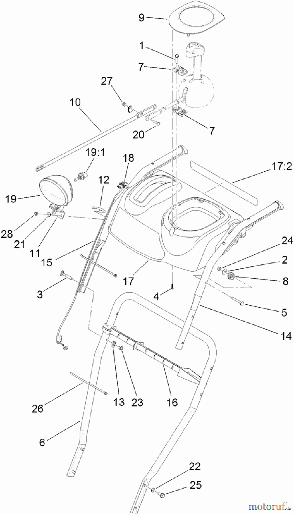  Toro Neu Snow Blowers/Snow Throwers Seite 2 38664 (926 OXE) - Toro Power Max Heavy Duty 926 OXE Snowthrower, 2013 (SN 313000001-312999999) LOWER HANDLE AND HEADLAMP ASSEMBLY