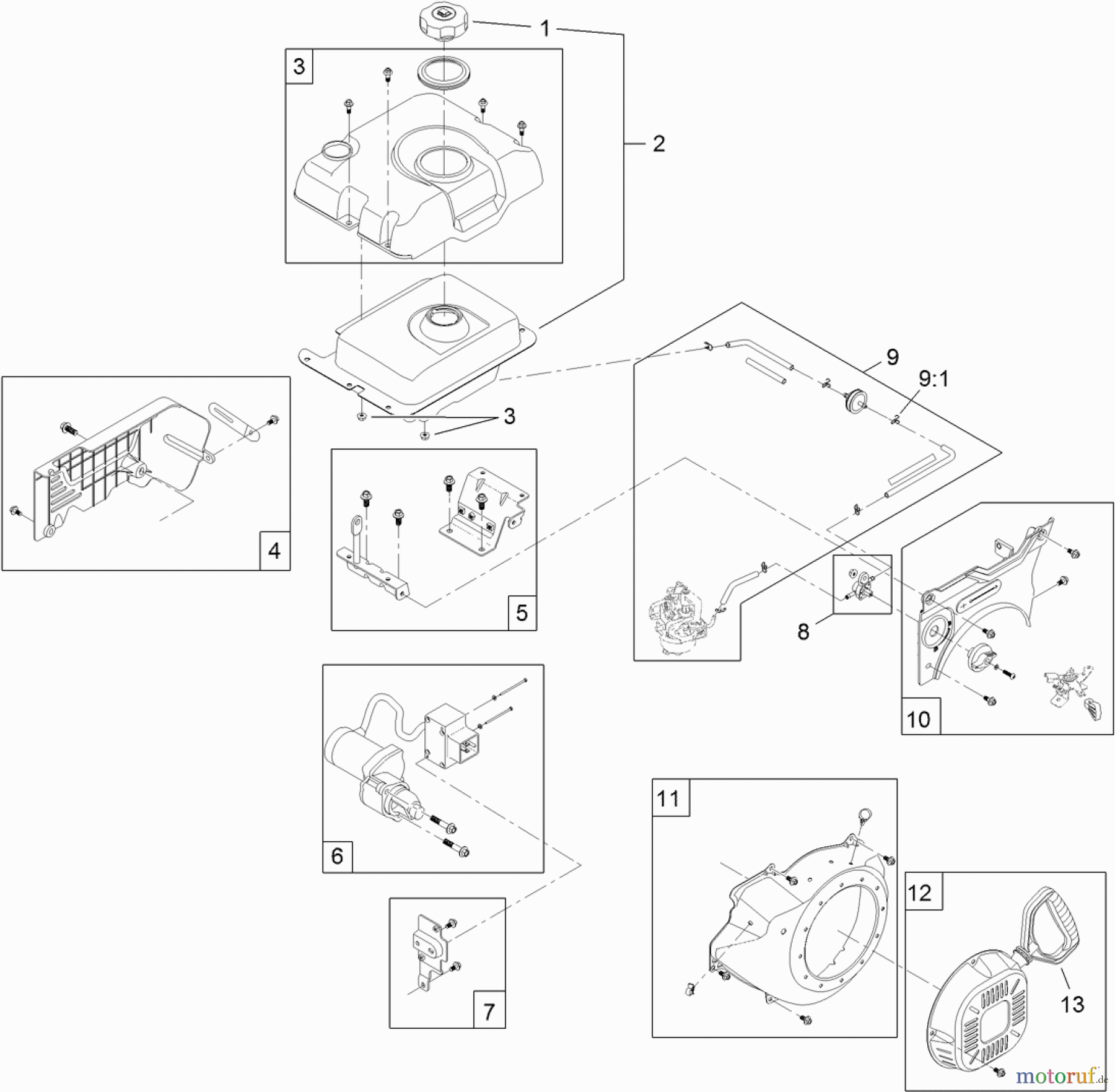  Toro Neu Snow Blowers/Snow Throwers Seite 2 38674 (1028 OXE) - Toro Power Max Heavy Duty 1028 OXE Snowthrower, 2013 (SN 313000001-312999999) FUEL TANK AND RECOIL ENGINE ASSEMBLY