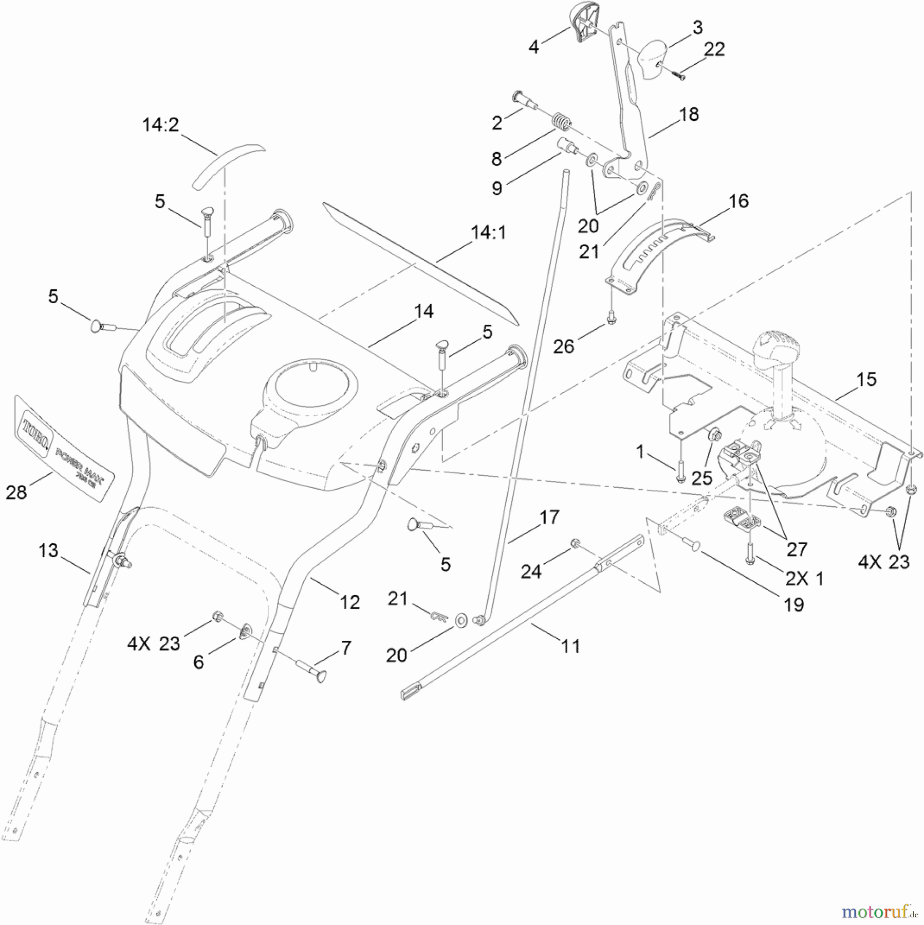  Toro Neu Snow Blowers/Snow Throwers Seite 2 38816 (726 OE) - Toro Power Max 726 OE Snowthrower, 2013 (SN 313000001-313999999) HANDLE ASSEMBLY