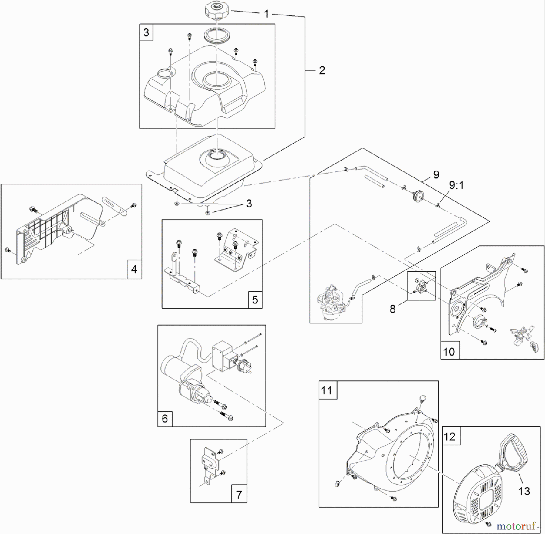  Toro Neu Snow Blowers/Snow Throwers Seite 2 38822 (928 OXE) - Toro Power Max Heavy Duty 928 OXE Snowthrower, 2013 (SN 313000001-313999999) FUEL TANK AND RECOIL ENGINE ASSEMBLY