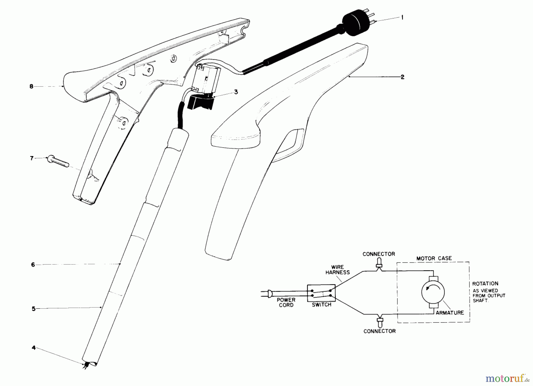  Toro Neu Trimmers, String/Brush 51214 (900) - Toro 900 Electric Trimmer, 1981 (1000001-1999999) HANDLE ASSEMBLY