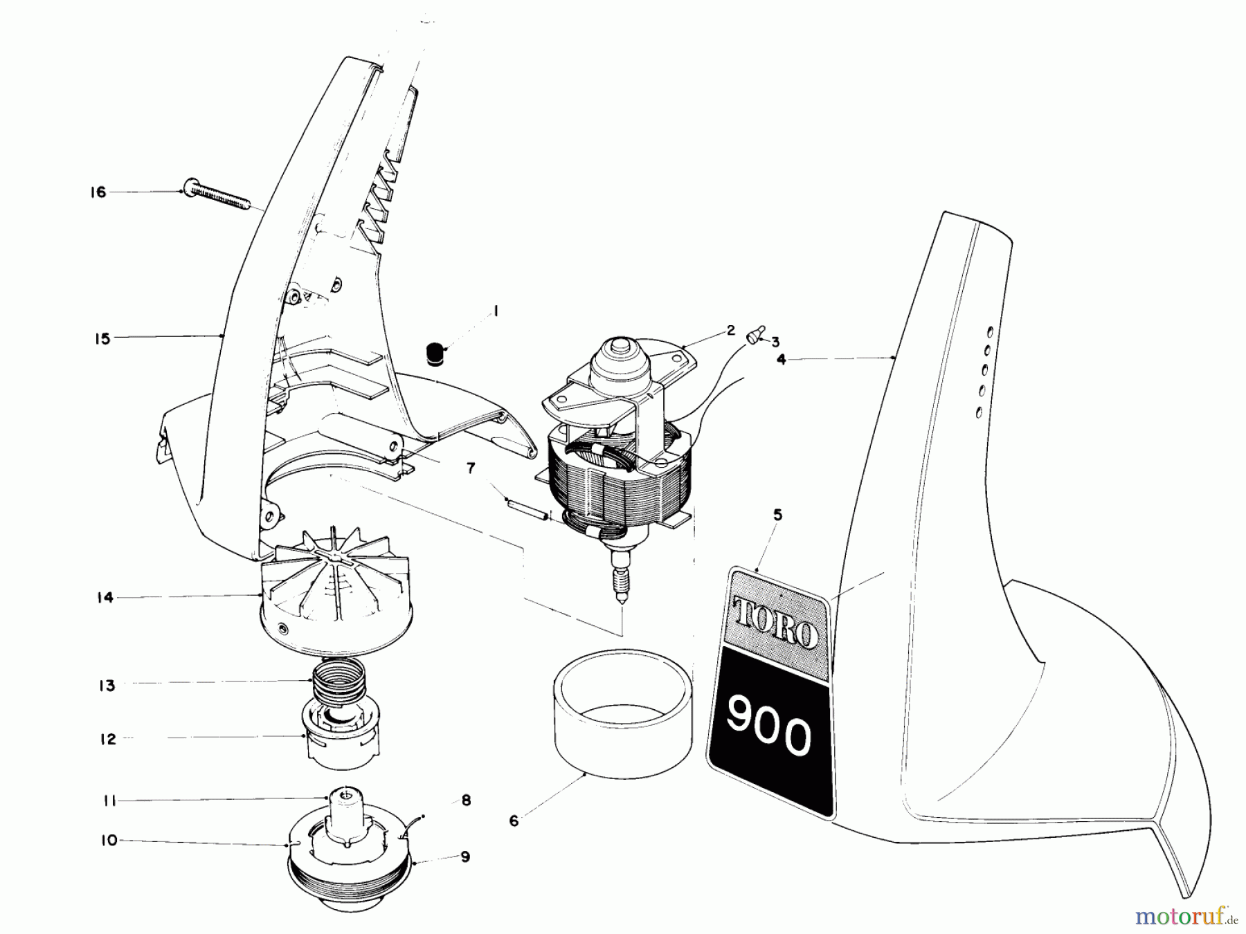  Toro Neu Trimmers, String/Brush 51214 (900) - Toro 900 Electric Trimmer, 1981 (1000001-1999999) MOTOR AND HOUSING ASSEMBLY