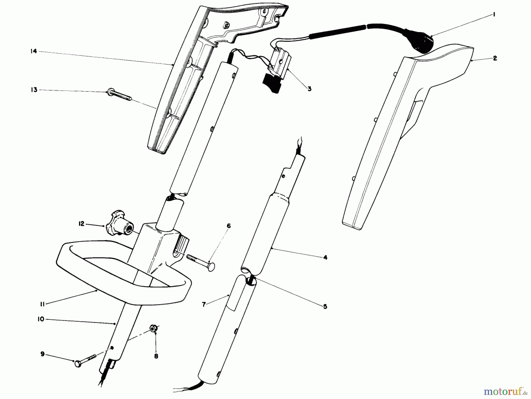  Toro Neu Trimmers, String/Brush 51325 (1100) - Toro 1100 Electric Trimmer, 1987 (7000001-7999999) HANDLE ASSEMBLY