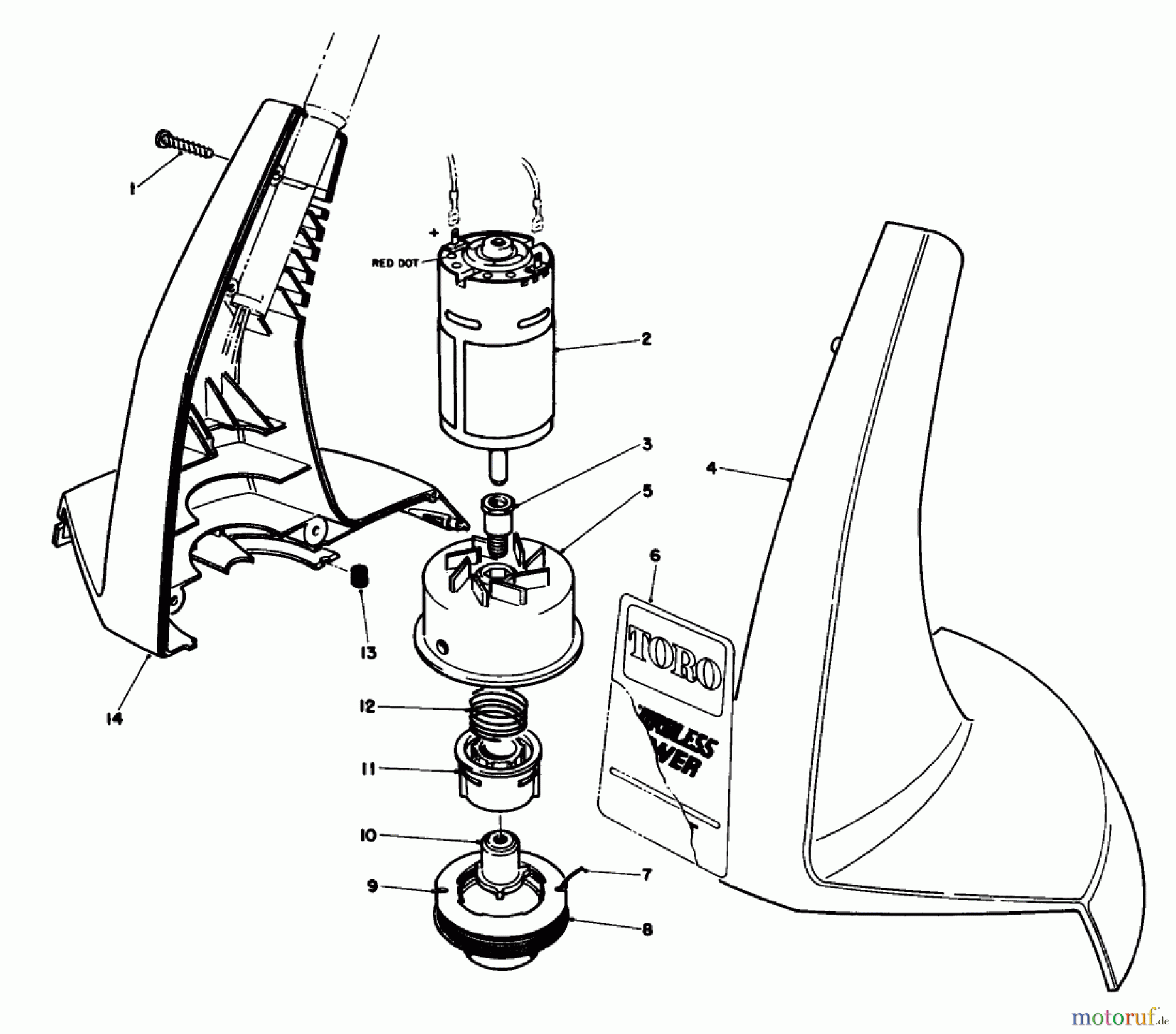  Toro Neu Trimmers, String/Brush 51720 - Toro Cordless Power String Trimmer, 1990 (0000001-0999999) MOTOR AND HOUSING ASSEMBLY