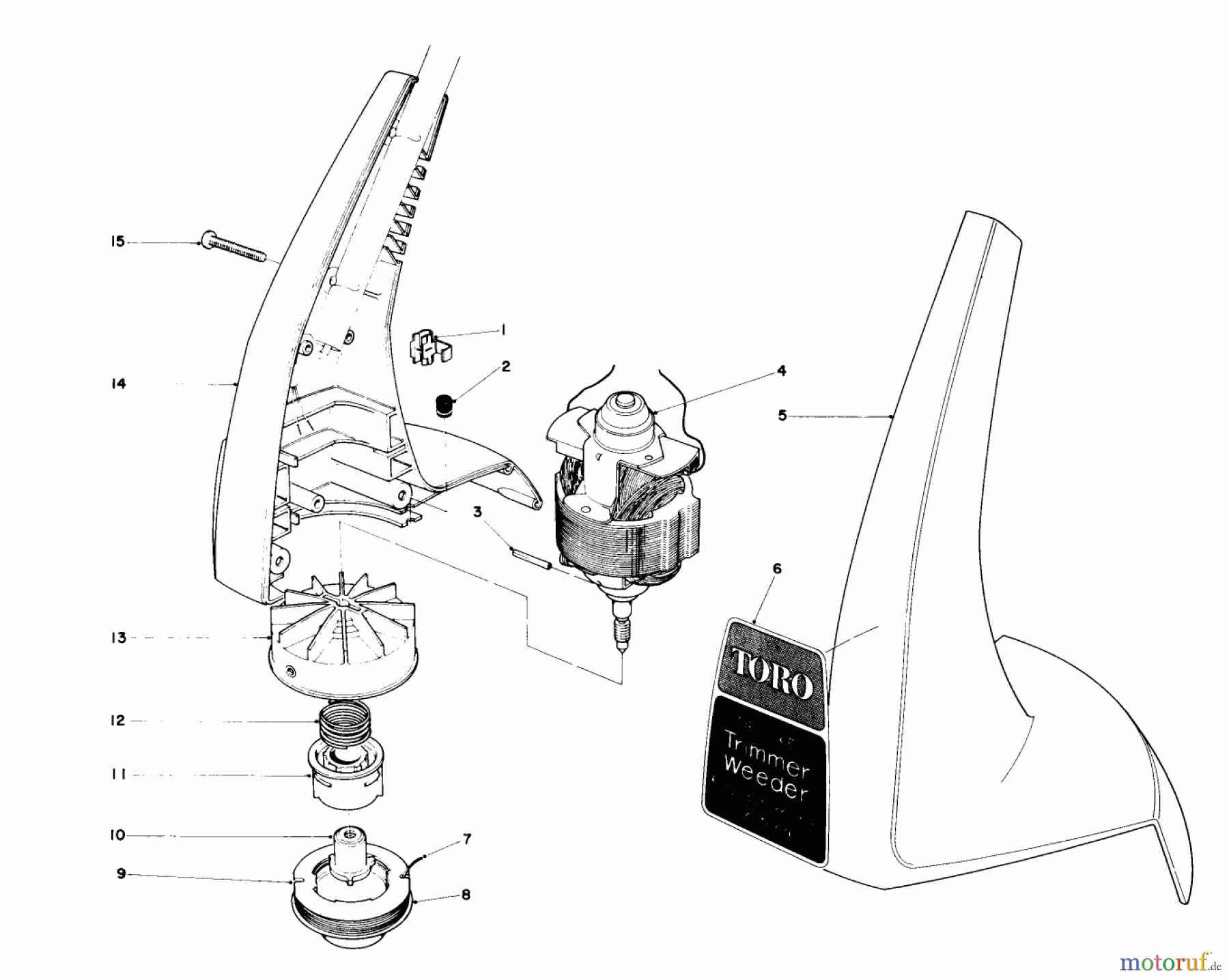  Toro Neu Trimmers, String/Brush 59145 - Toro 12 Volt Electric Trimmer, for Rider, 1980 (0000001-0999999) MOTOR AND HOUSING ASSEMBLY