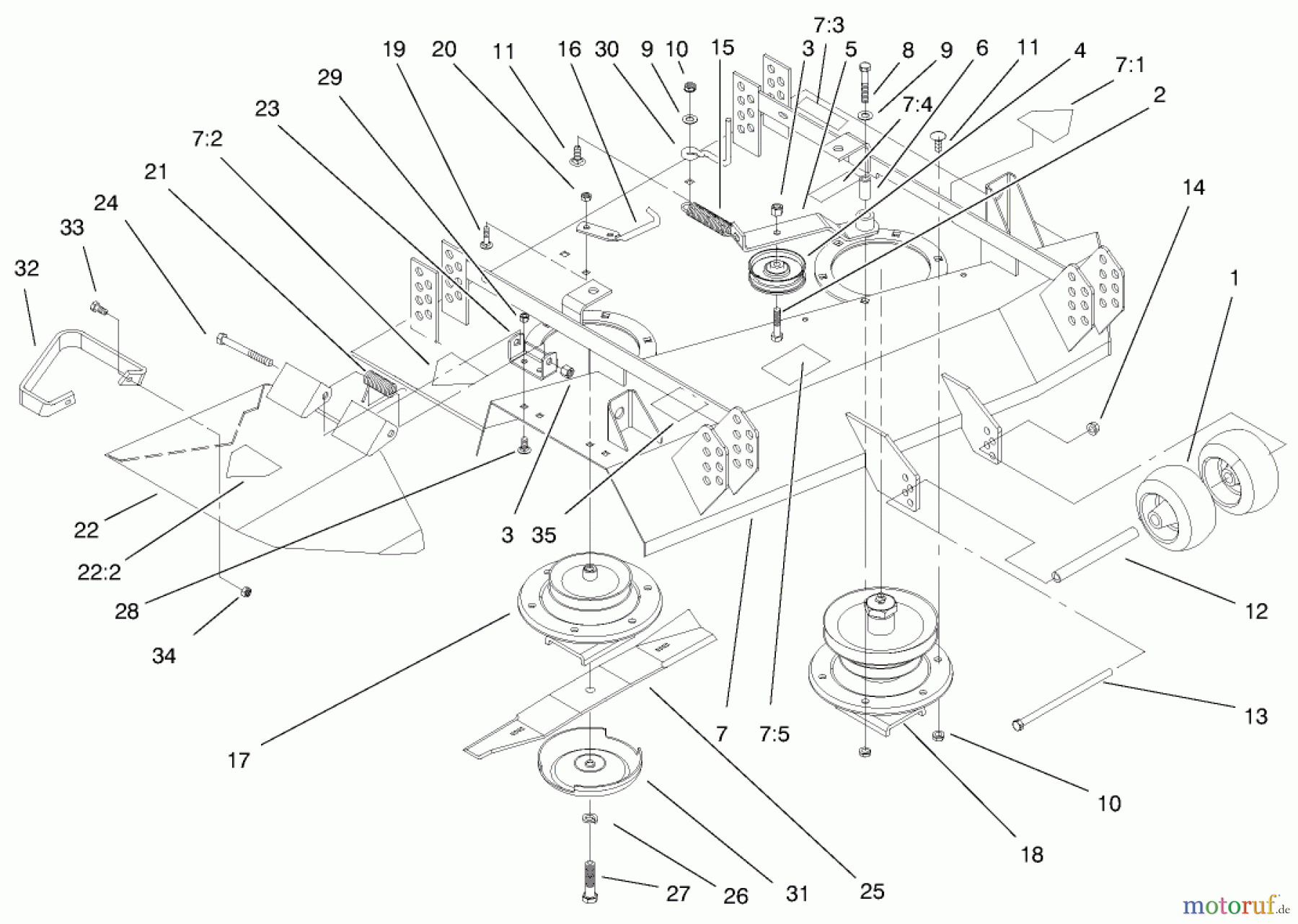  Mähdecks 30138 - Toro 92cm Side Discharge Mower (SN: 990001 - 999999) (1999) DECK AND PULLEYS ASSEMBLY