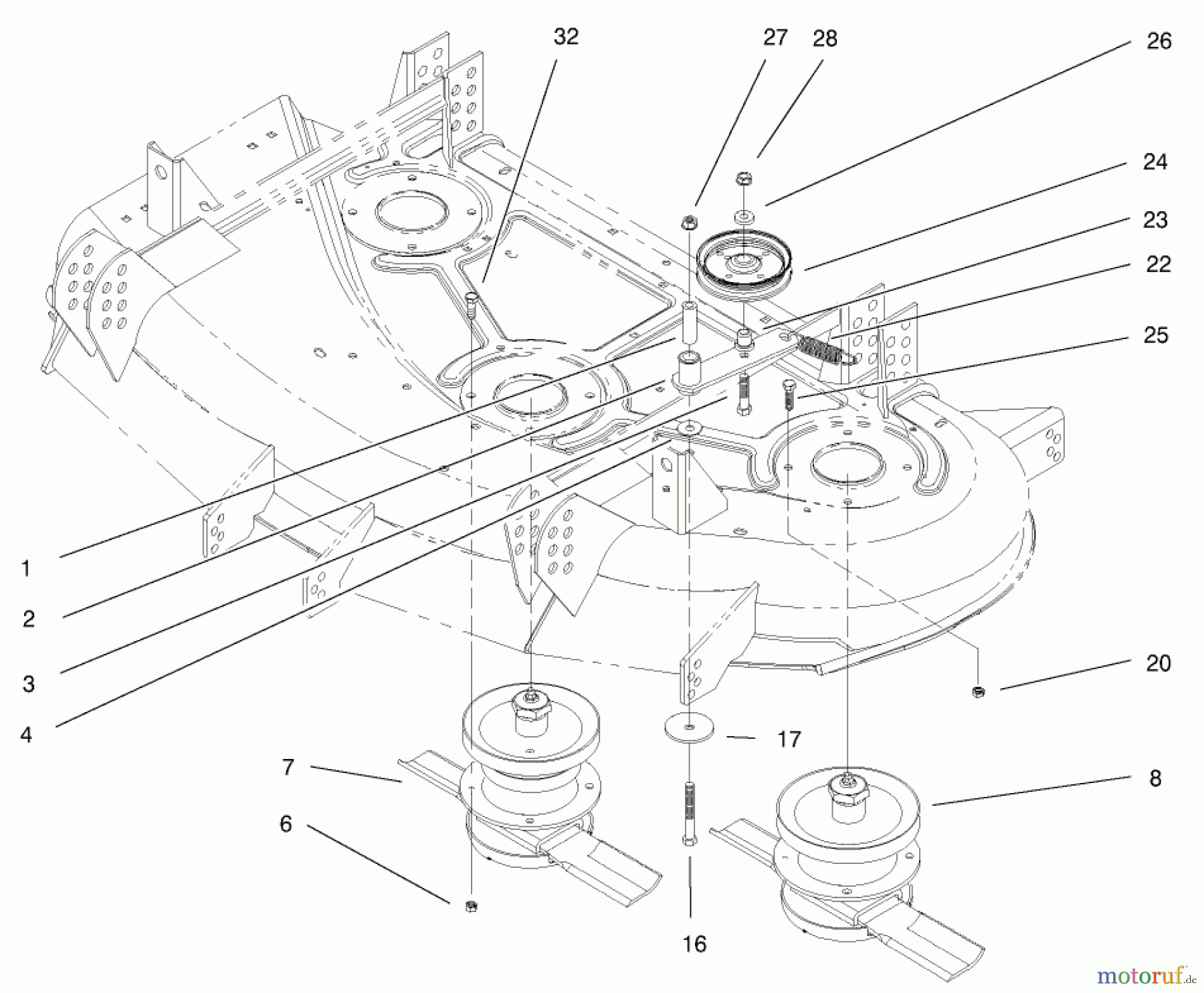  Mähdecks 30147 - Toro 112cm Side Discharge Mower (SN: 200000001 - 200999999) (2000) SPINDLE AND IDLER ASSEMBLY