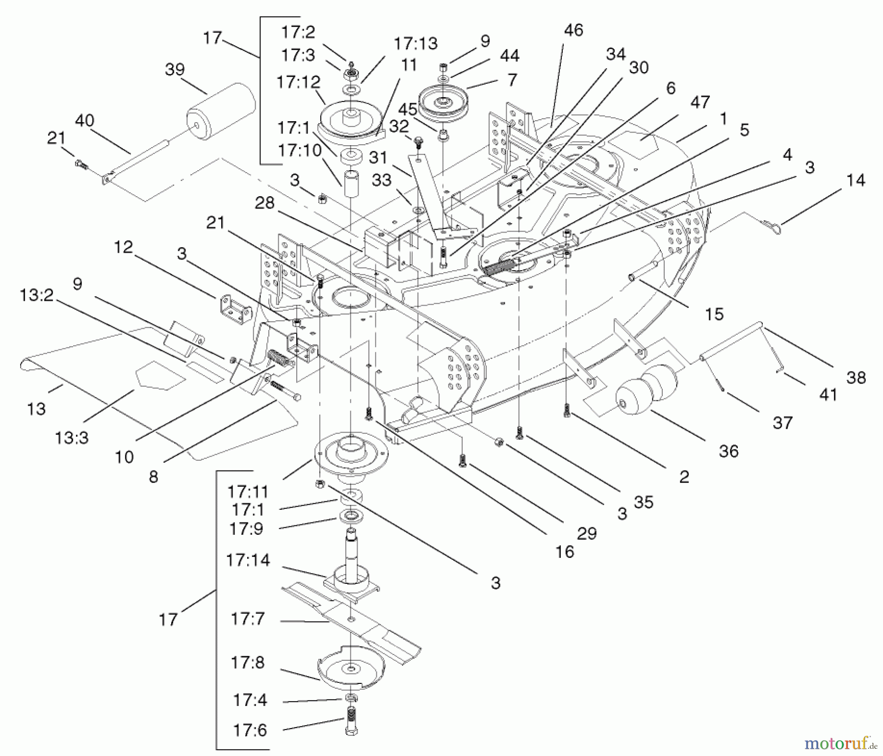  Mähdecks 30544TE - Toro 112cm Side Discharge Mower, Groundsmaster 120 (SN: 240000001 - 240999999) (2004) DECK AND SPINDLE ASSEMBLY