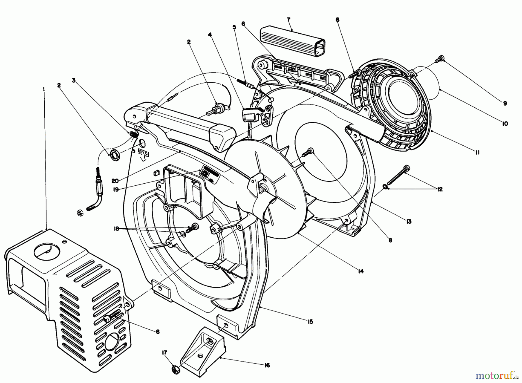  Laubbläser / Laubsauger 30935 - Toro 20cc Hand Held Blower (SN: 1000001 - 1999999) (1991) BLOWER HOUSING ASSEMBLY