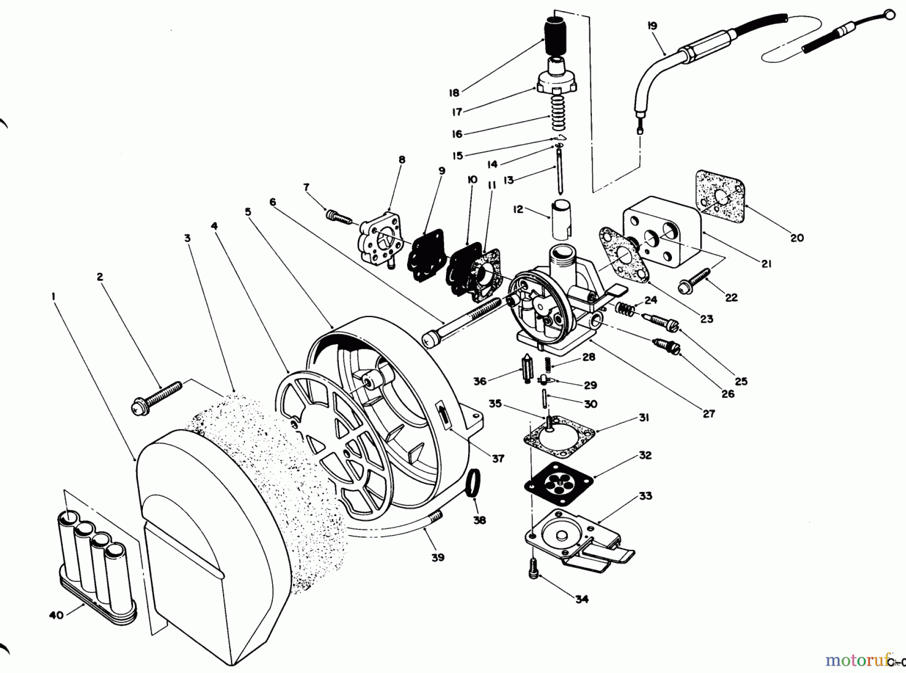  Laubbläser / Laubsauger 30941 - Toro 41cc Back Pack Blower (SN: 59000001 - 59999999) (1995) CARBURETOR & AIR CLEANER ASSEMBLY