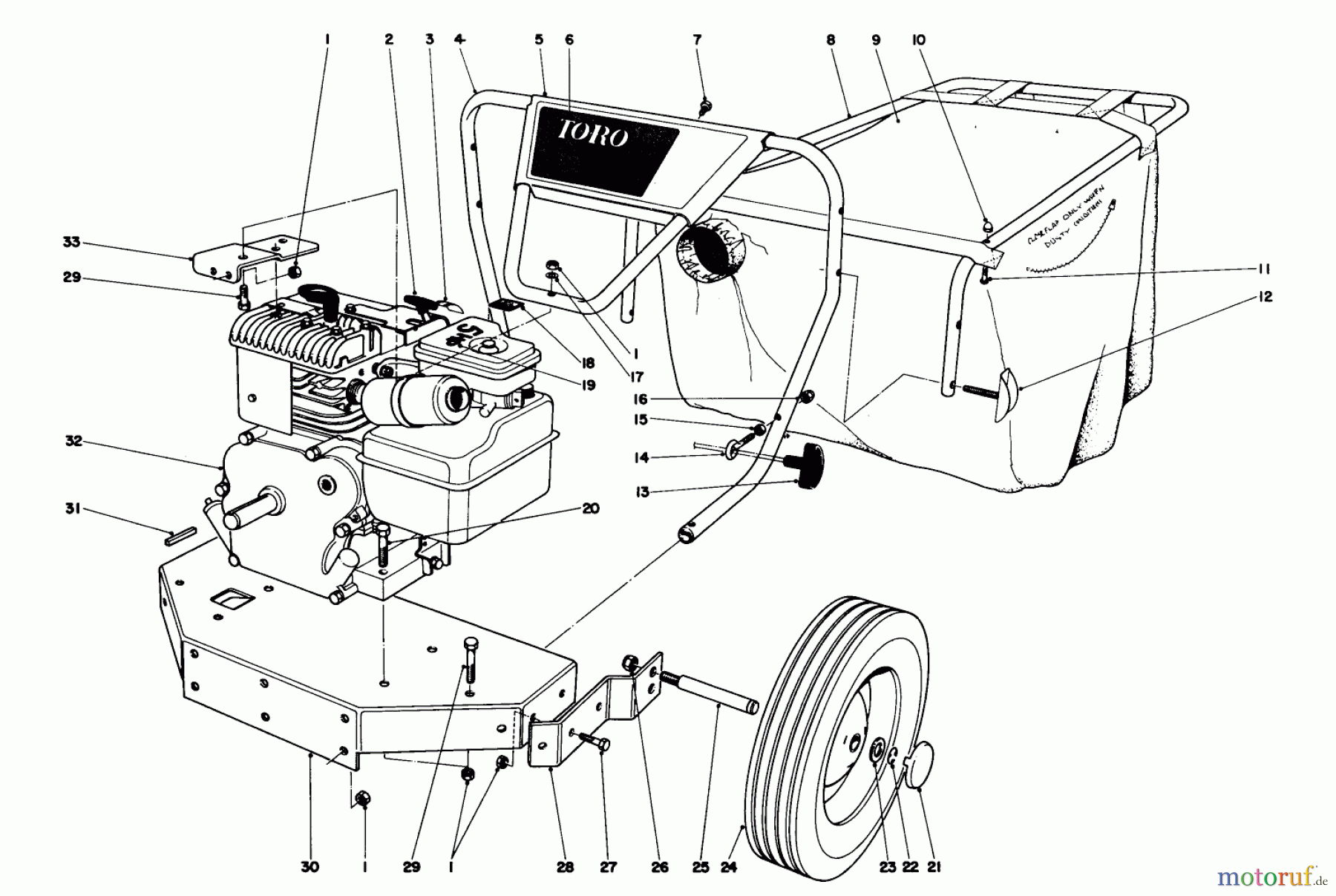  Laubbläser / Laubsauger 62900 - Toro 5 hp Lawn Vacuum (SN: 3000001 - 3999999) (1973) ENGINE AND HOPPER ASSEMBLY