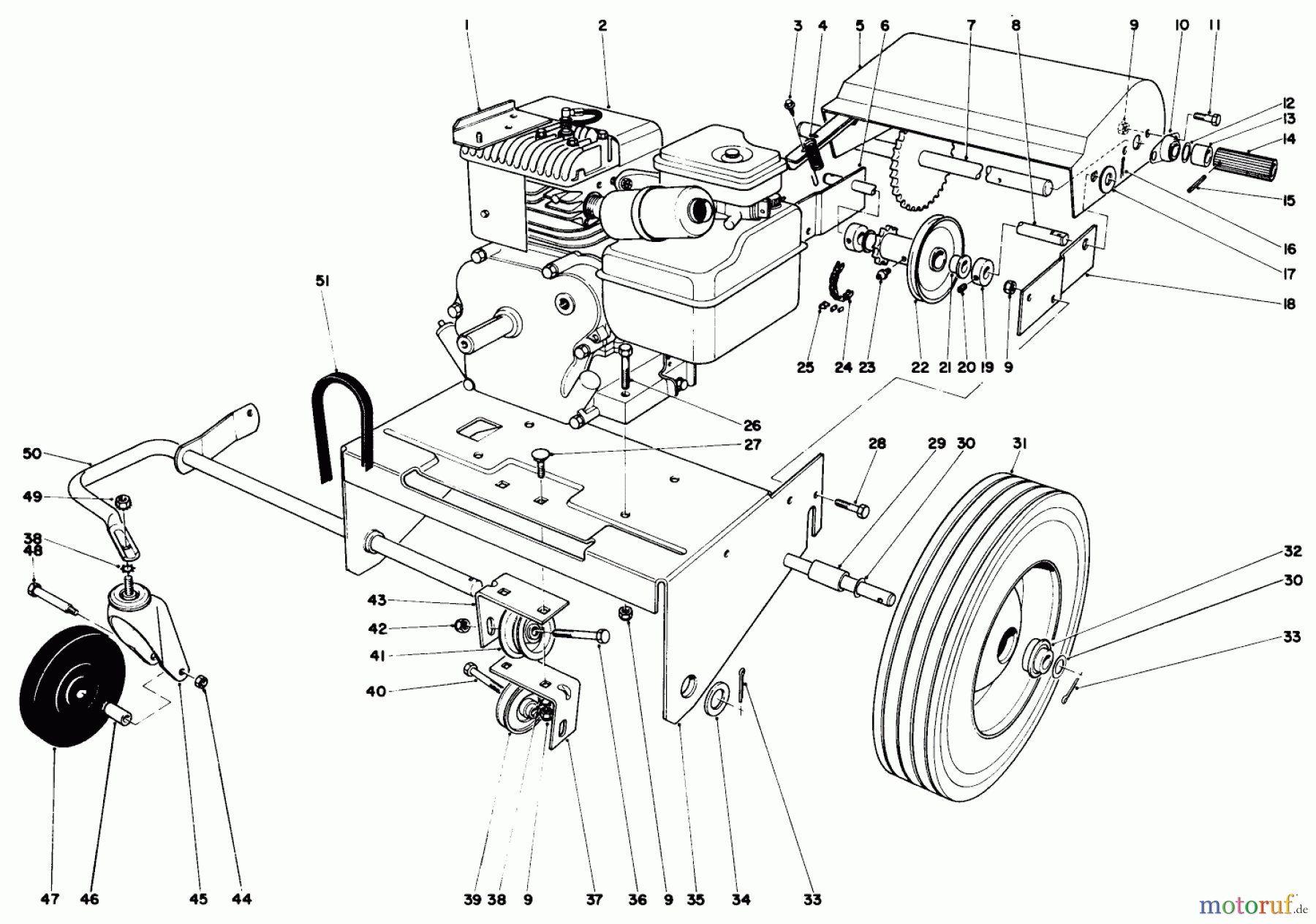  Laubbläser / Laubsauger 62922 - Toro 5 hp Lawn Vacuum (SN: 4000001 - 4999999) (1974) ENGINE AND BASE ASSEMBLY (MODEL 62922)