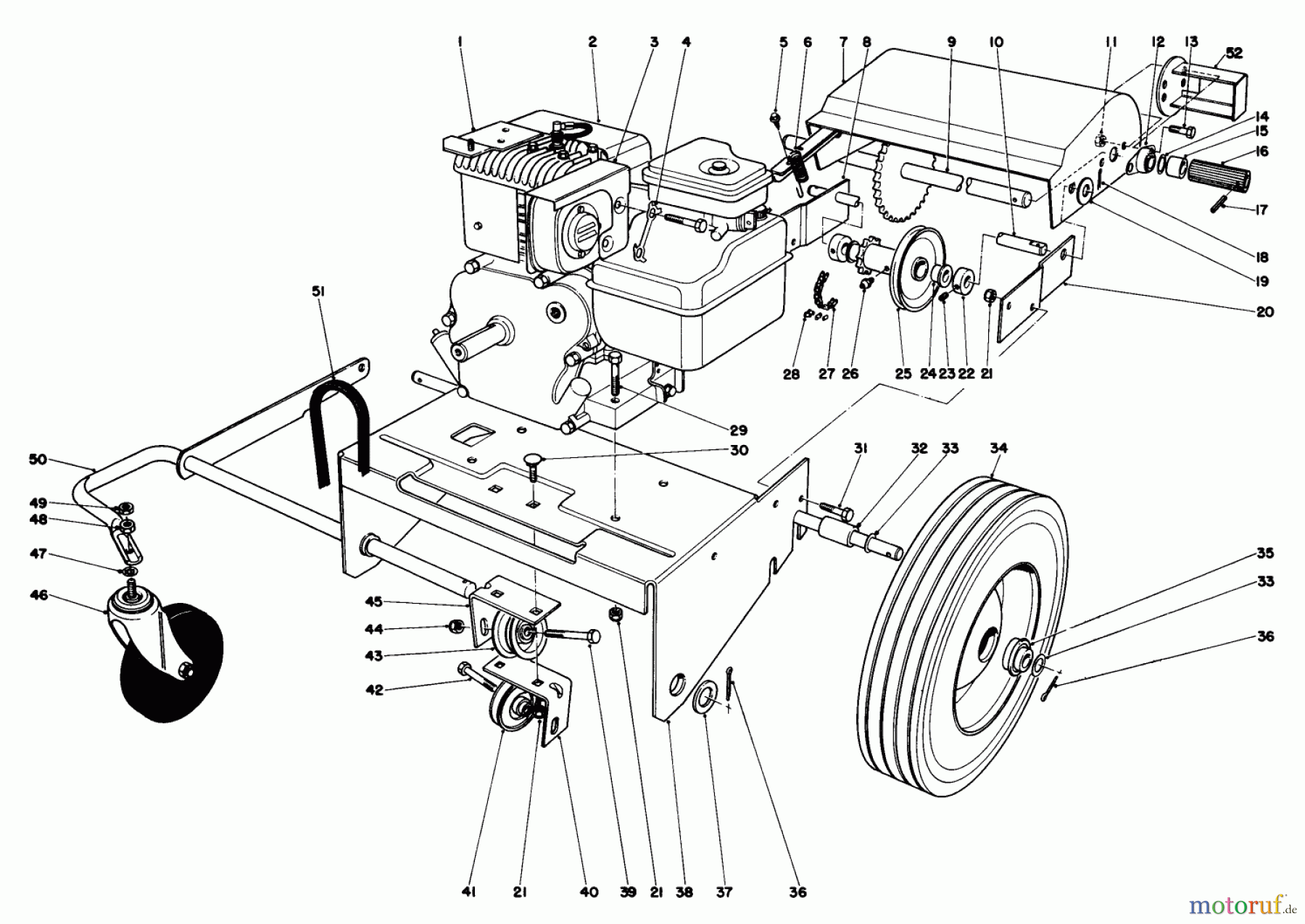  Laubbläser / Laubsauger 62912 - Toro 5 hp Lawn Vacuum (SN: 0000001 - 0999999) (1980) ENGINE AND BASE ASSEMBLY (MODEL 62923)