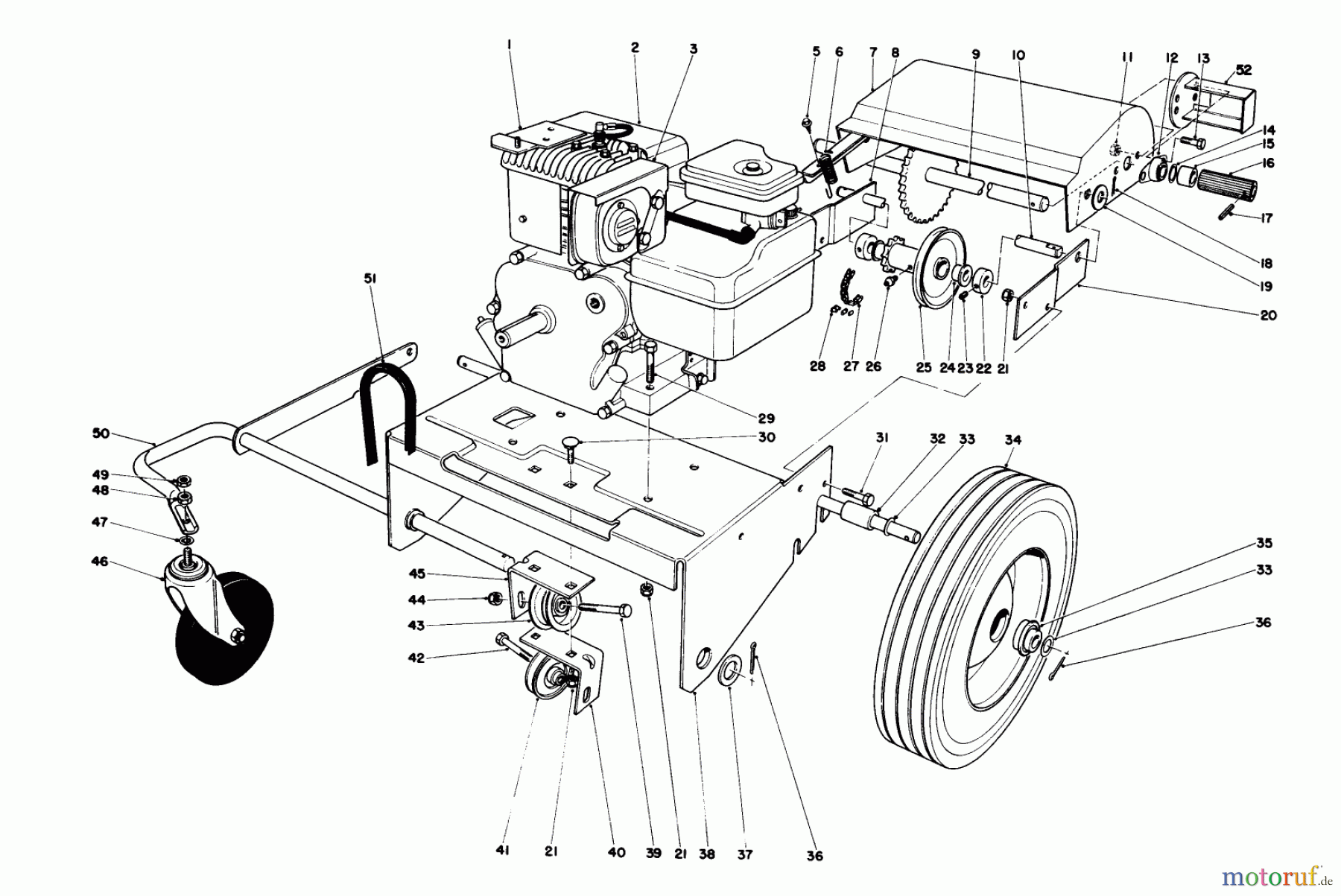  Laubbläser / Laubsauger 62912 - Toro 5 hp Lawn Vacuum (SN: 1000001 - 1999999) (1981) ENGINE AND BASE ASSEMBLY (MODEL 62923)