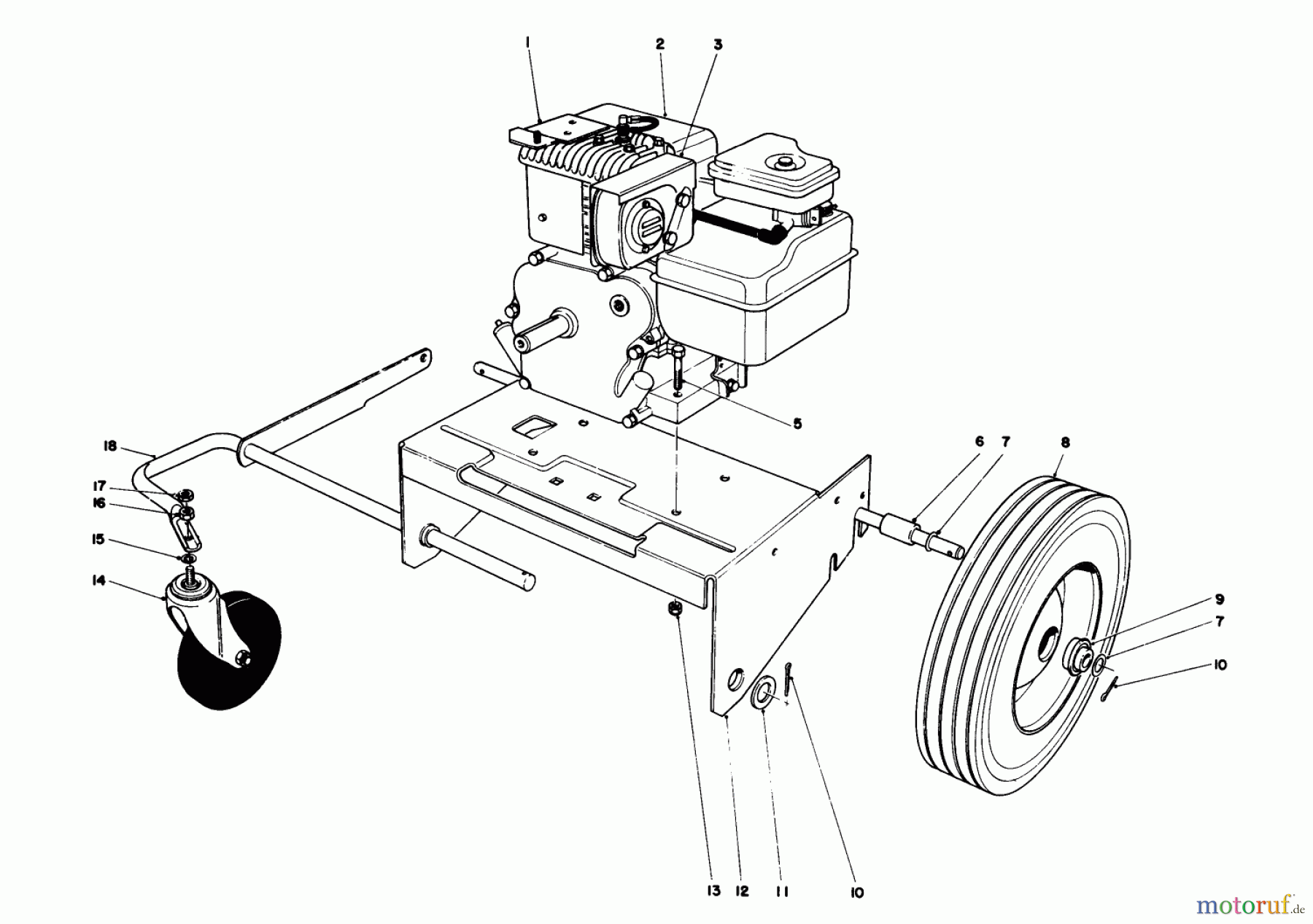  Laubbläser / Laubsauger 62912 - Toro 5 hp Lawn Vacuum (SN: 3000001 - 3999999) (1983) ENGINE AND BASE ASSEMBLY (MODEL 62912)