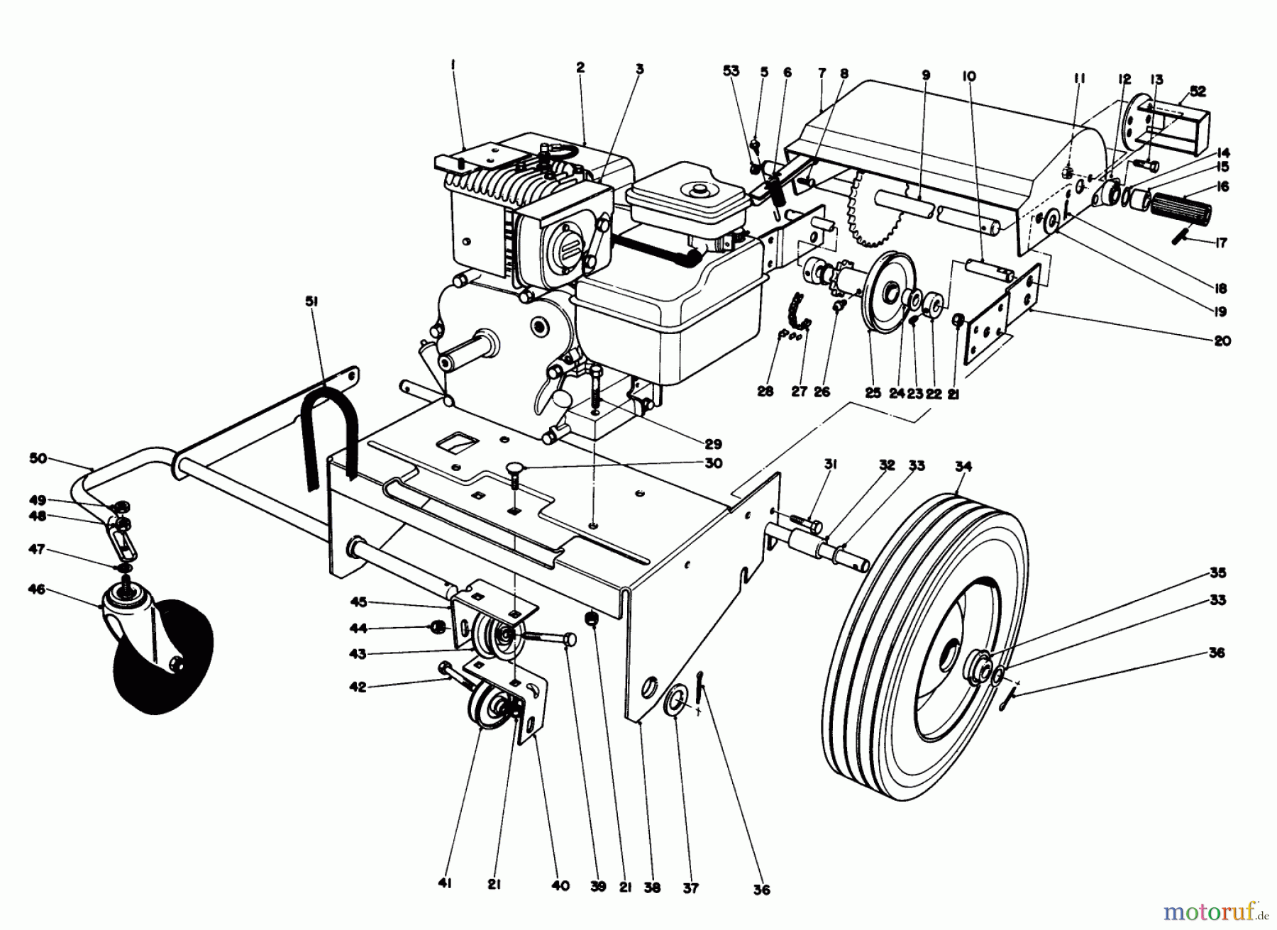  Laubbläser / Laubsauger 62923 - Toro 5 hp Lawn Vacuum (SN: 5000001 - 5999999) (1985) ENGINE AND BASE ASSEMBLY (MODEL 62923)