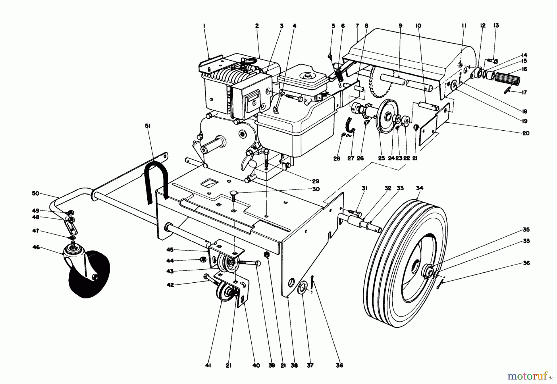  Laubbläser / Laubsauger 62923 - Toro 5 hp Lawn Vacuum (SN: 6000001 - 6999999) (1976) ENGINE AND BASE ASSEMBLY (MODEL 62923)