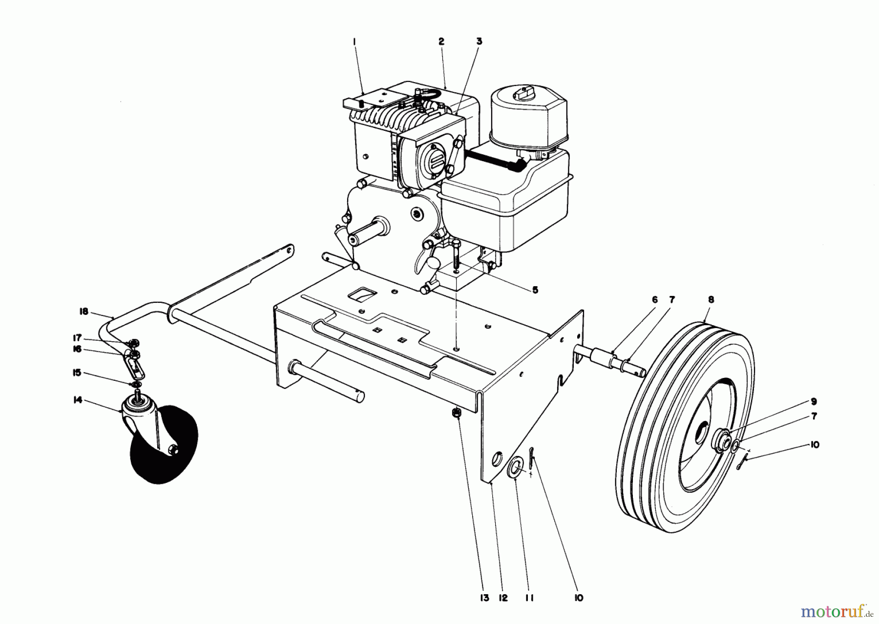  Laubbläser / Laubsauger 62912 - Toro 5 hp Lawn Vacuum (SN: 6000001 - 6999999) (1986) ENGINE AND BASE ASSEMBLY (MODEL 62912)