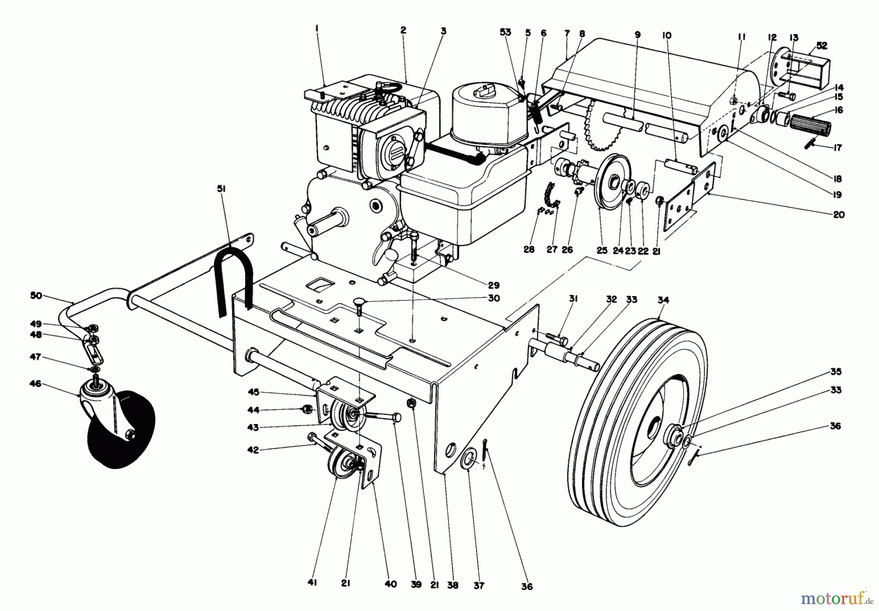  Laubbläser / Laubsauger 62923 - Toro 5 hp Lawn Vacuum (SN: 6000001 - 6999999) (1986) ENGINE AND BASE ASSEMBLY (MODEL 62923)