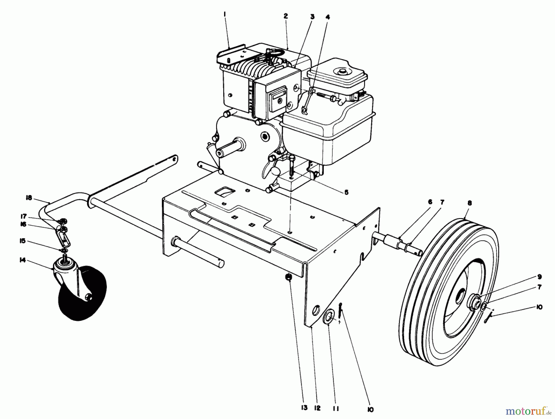  Laubbläser / Laubsauger 62912 - Toro 5 hp Lawn Vacuum (SN: 8000001 - 8999999) (1978) ENGINE AND BASE ASSEMBLY (MODEL 62912)