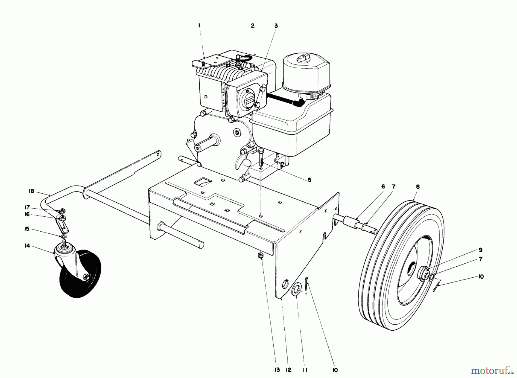  Laubbläser / Laubsauger 62912 - Toro 5 hp Lawn Vacuum (SN: 8000001 - 8999999) (1988) ENGINE AND BASE ASSEMBLY (MODEL 62912)